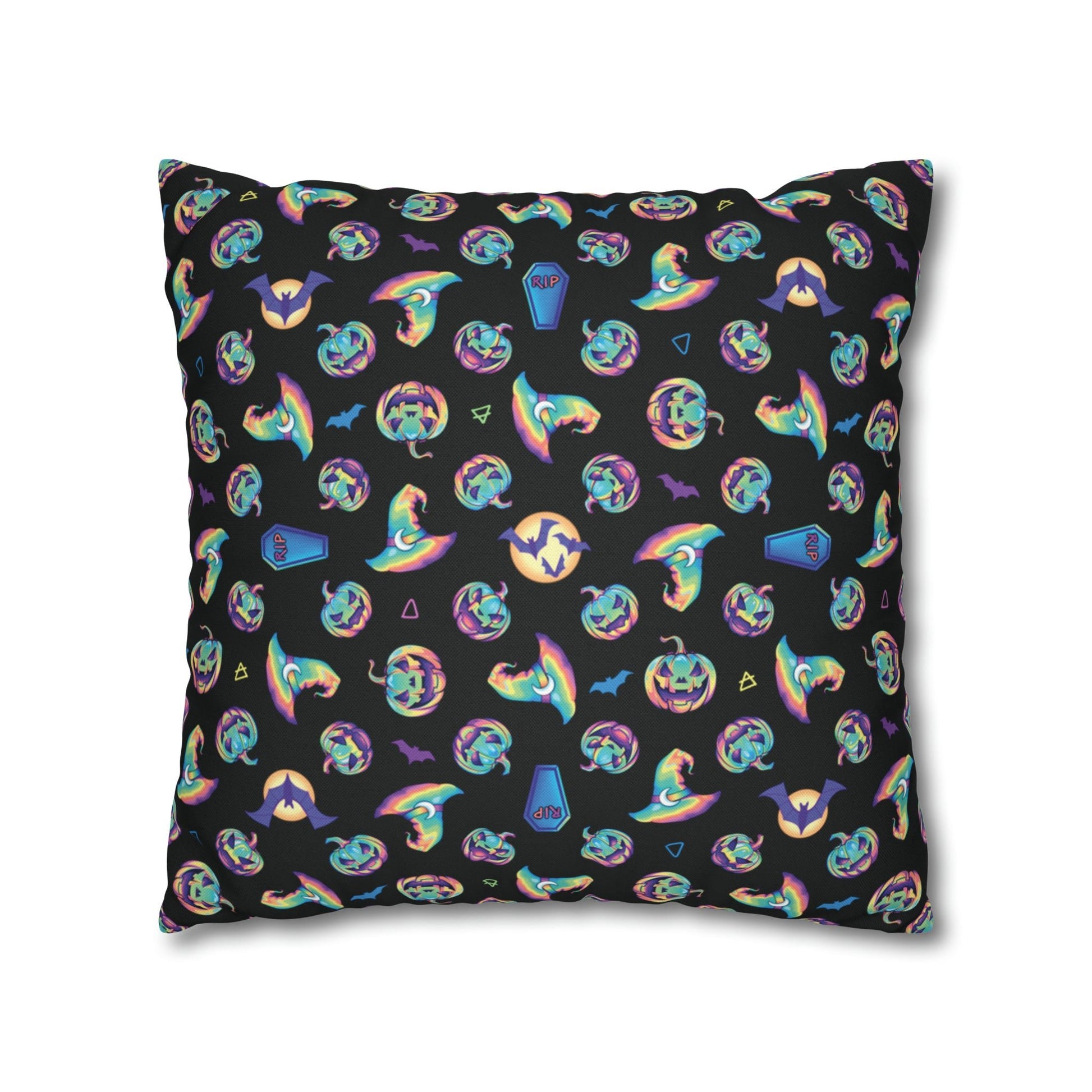 Jag-o’-Lantern Reversible Square Pillow Case - Black - Driftless Enchantments