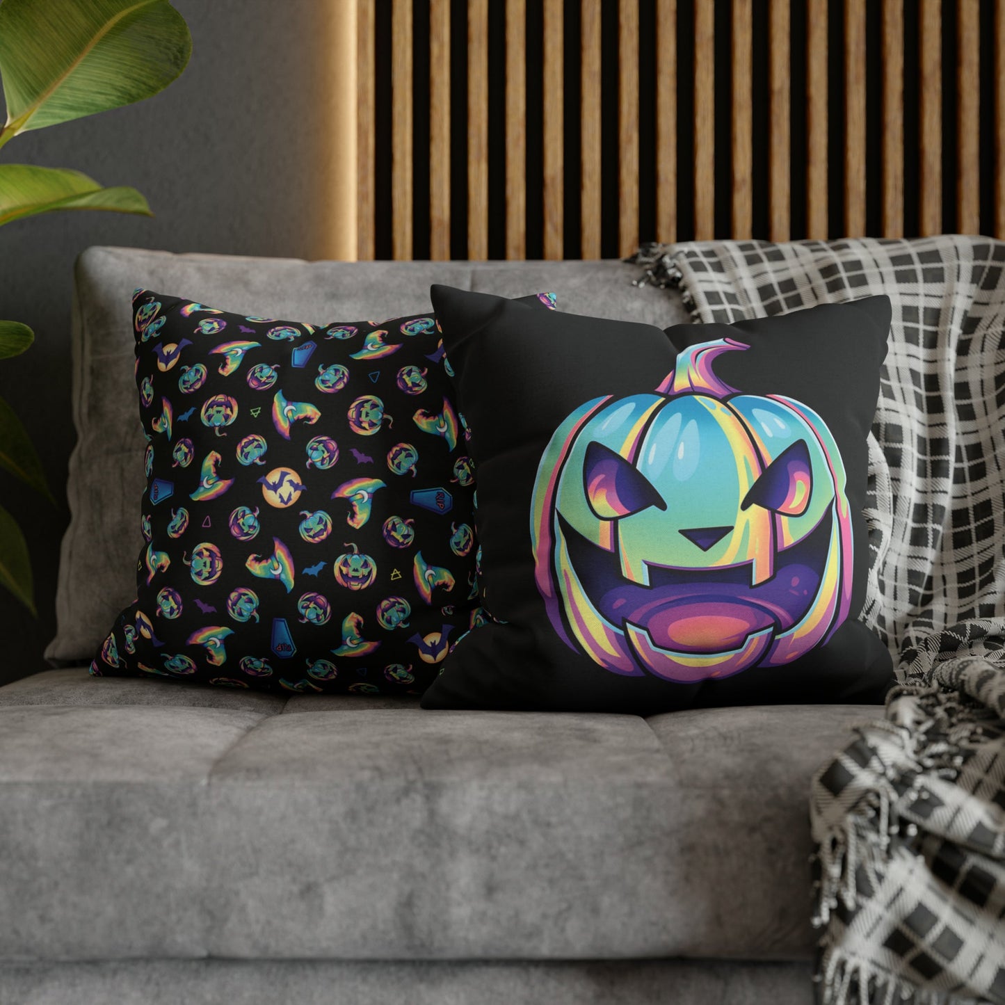 Jag-o’-Lantern Reversible Square Pillow Case - Black - Driftless Enchantments