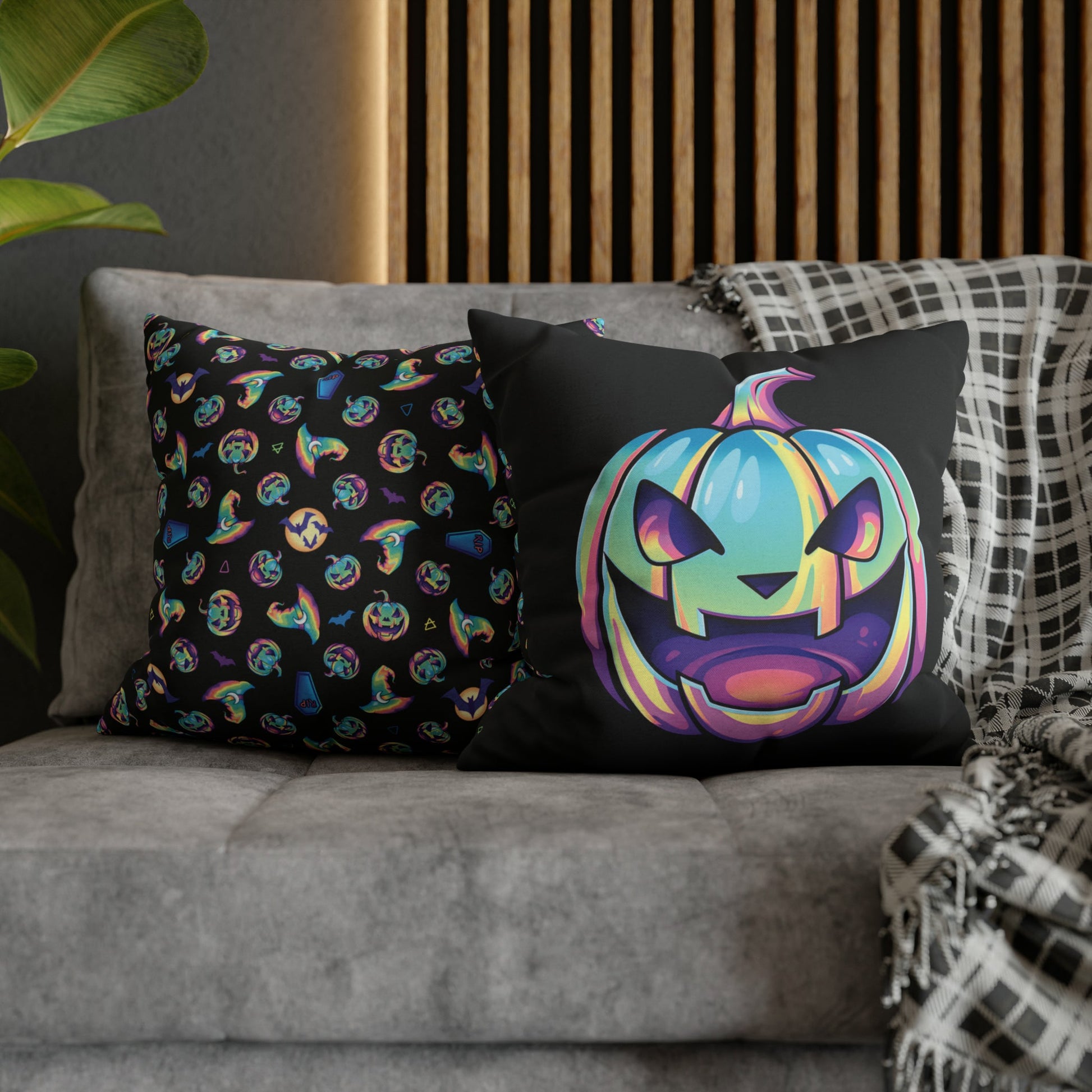 Jag-o’-Lantern Reversible Square Pillow Case - Black - Driftless Enchantments