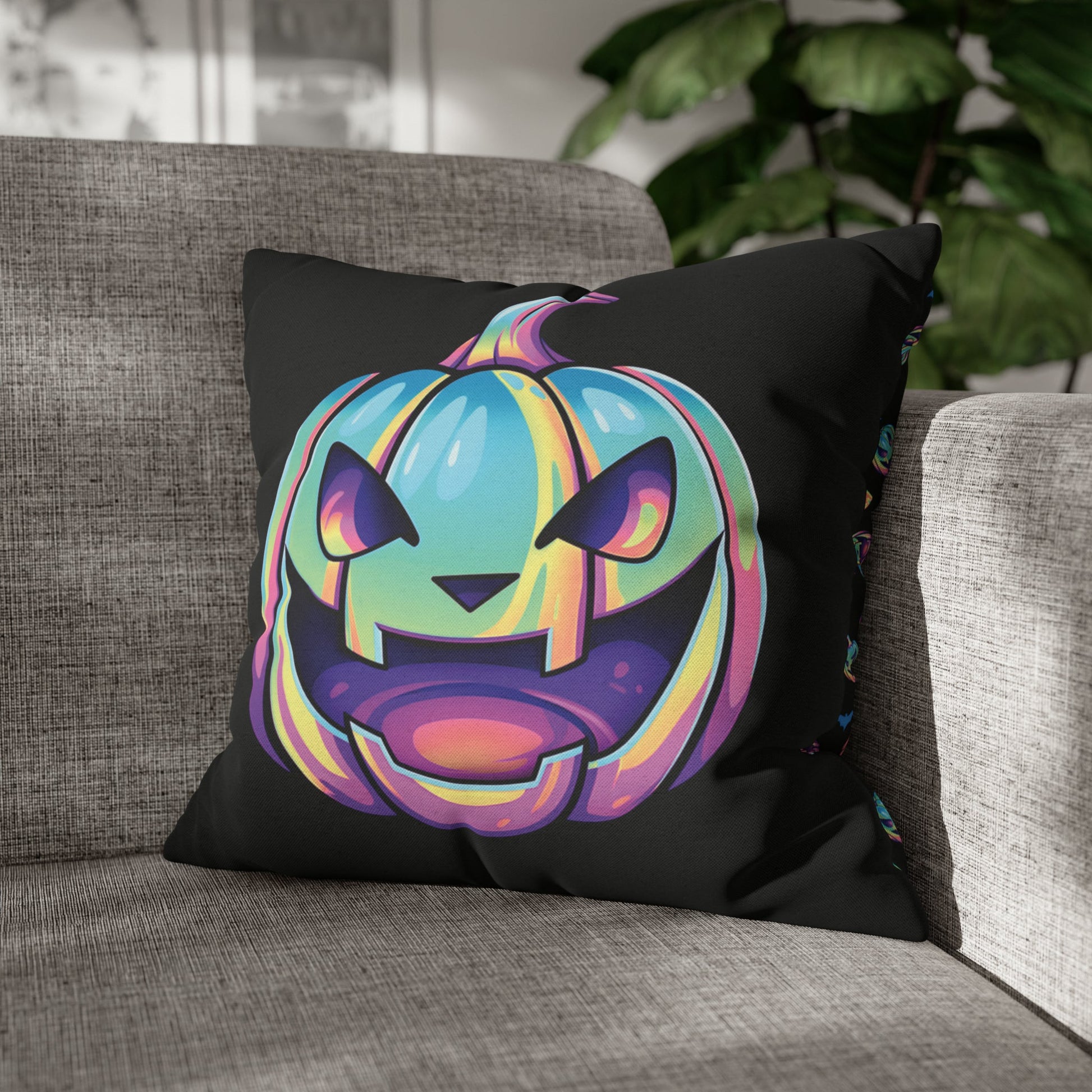 Jag-o’-Lantern Reversible Square Pillow Case - Black - Driftless Enchantments