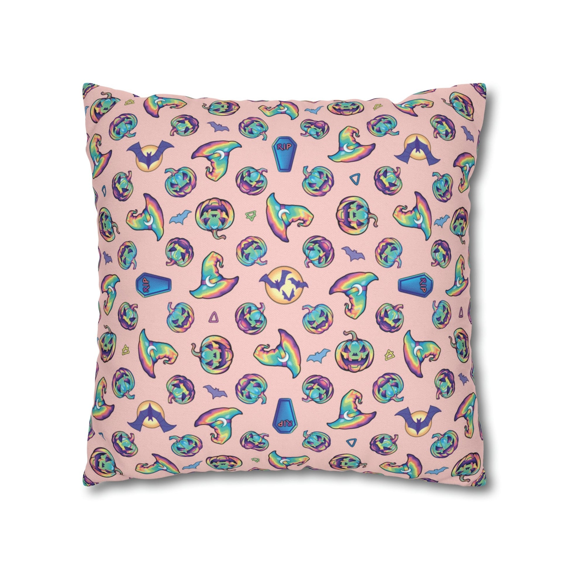 Jag-o’-Lantern Reversible Square Pillow Case - Coral - Driftless Enchantments