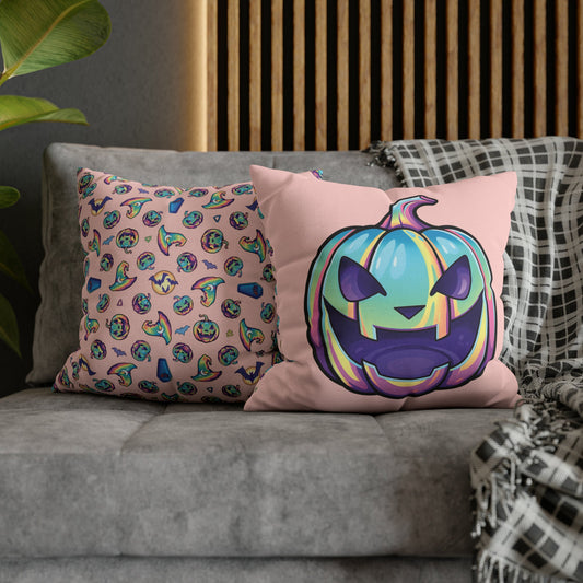 Jag-o’-Lantern Reversible Square Pillow Case - Coral - Driftless Enchantments