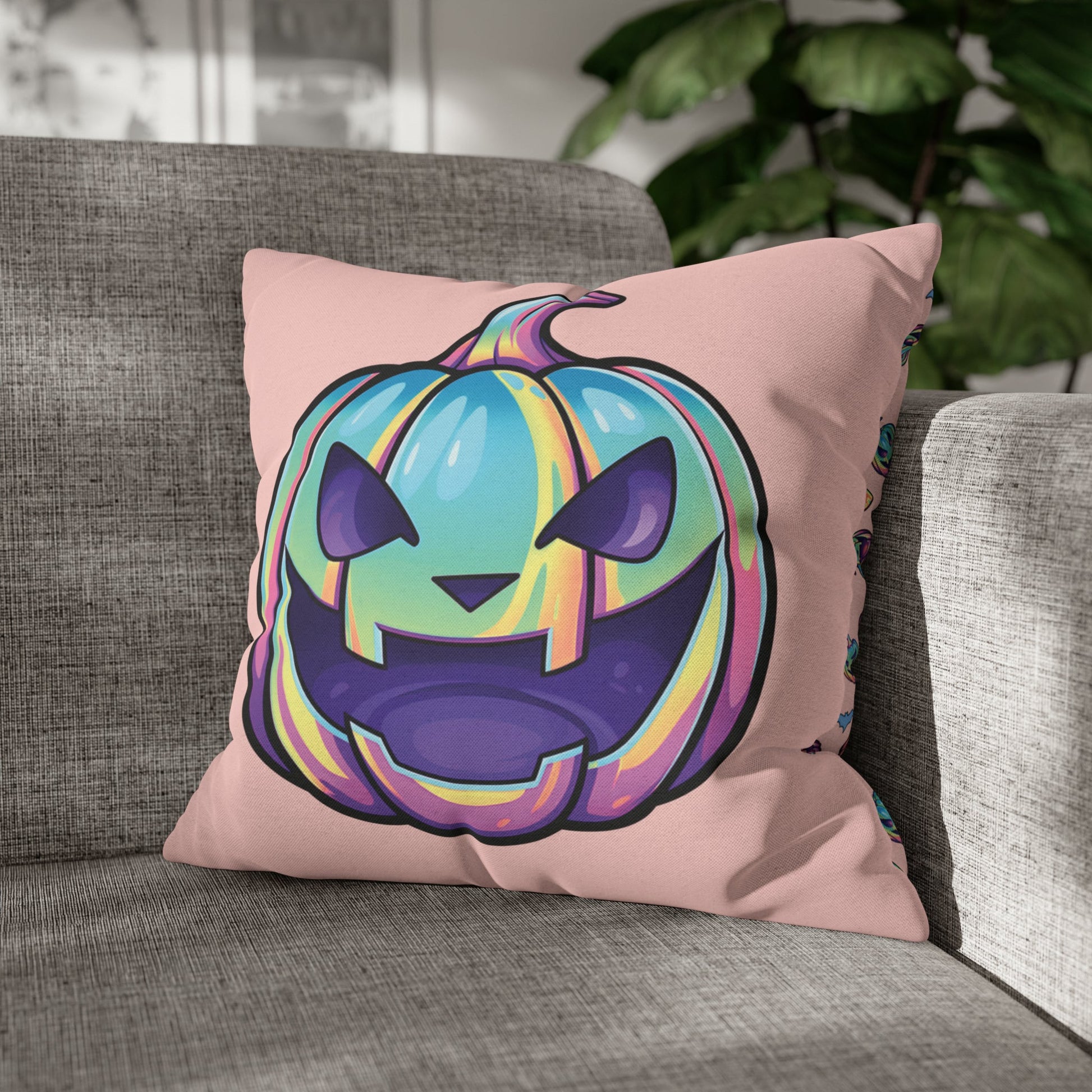 Jag-o’-Lantern Reversible Square Pillow Case - Coral - Driftless Enchantments