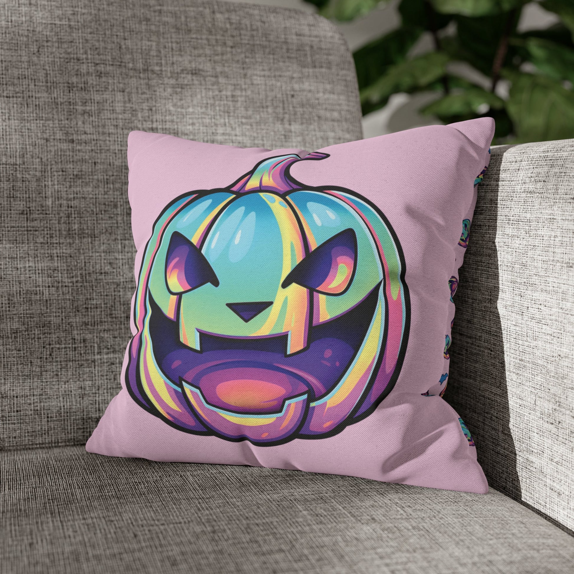 Jag-o’-Lantern Reversible Square Pillow Case - Pink - Driftless Enchantments