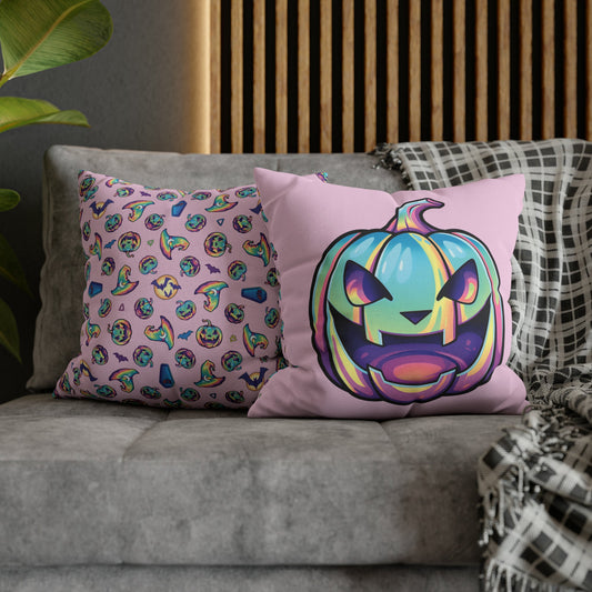 Jag-o’-Lantern Reversible Square Pillow Case - Pink - Driftless Enchantments