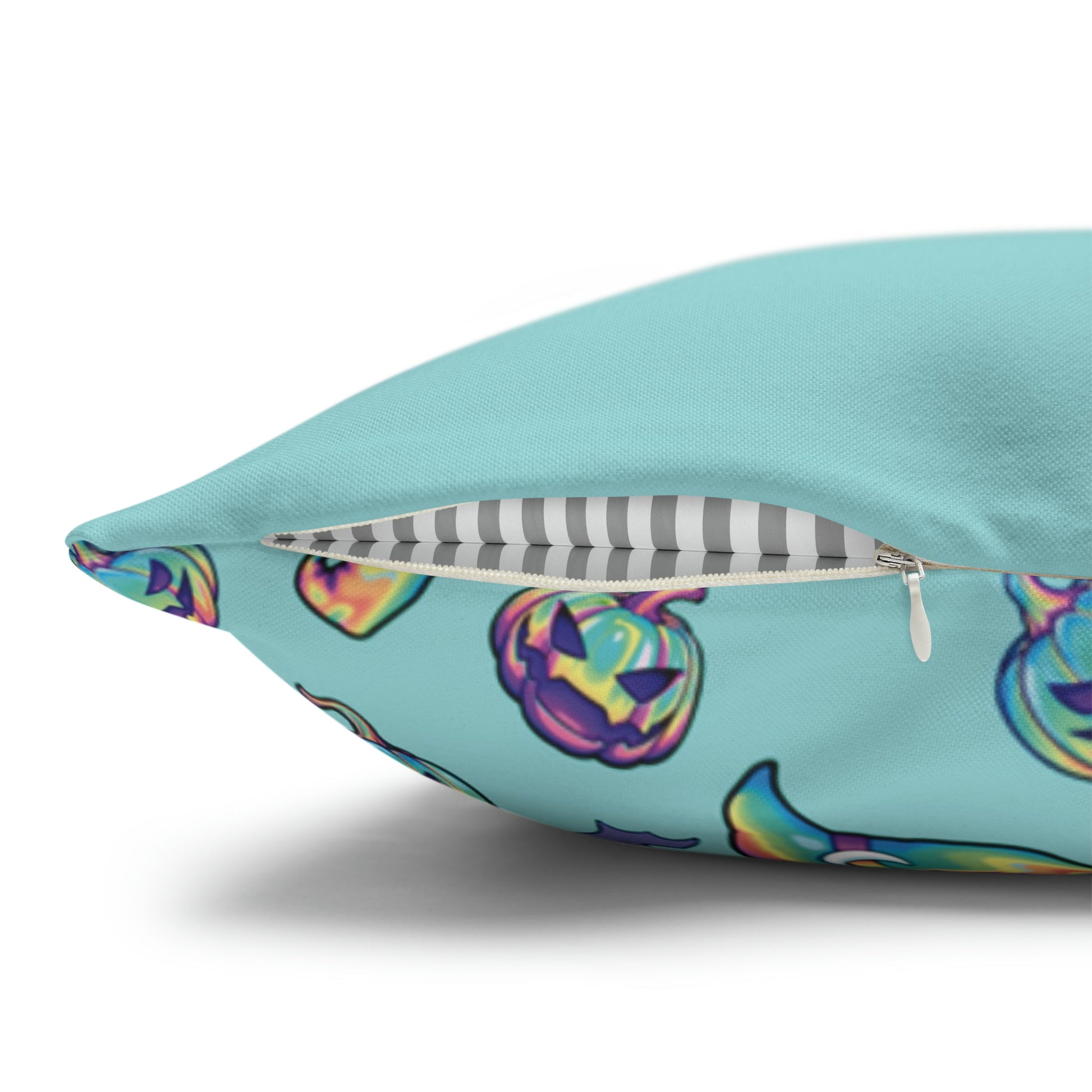 Joke-o’-Lantern Reversible Square Pillow Case - Aqua - Driftless Enchantments