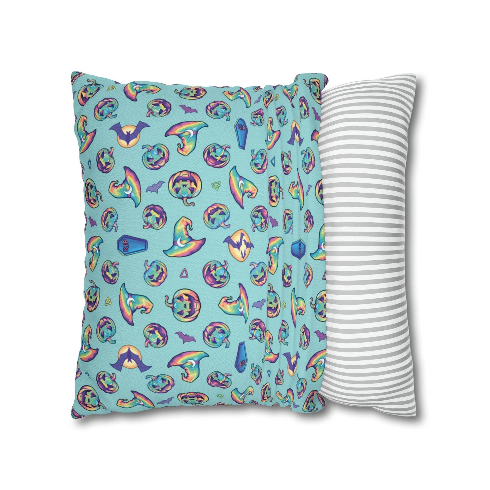 Joke-o’-Lantern Reversible Square Pillow Case - Aqua - Driftless Enchantments
