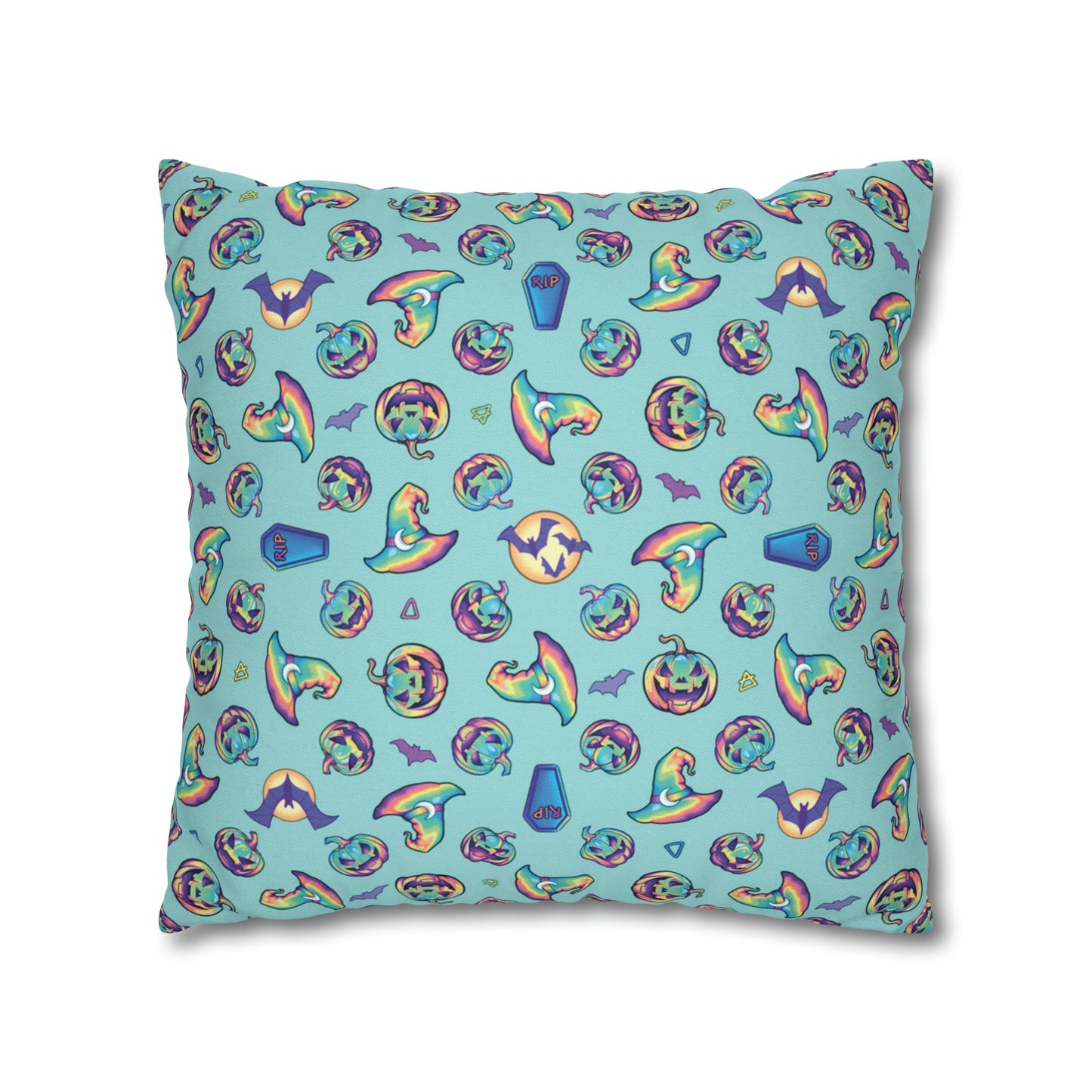 Joke-o’-Lantern Reversible Square Pillow Case - Aqua - Driftless Enchantments