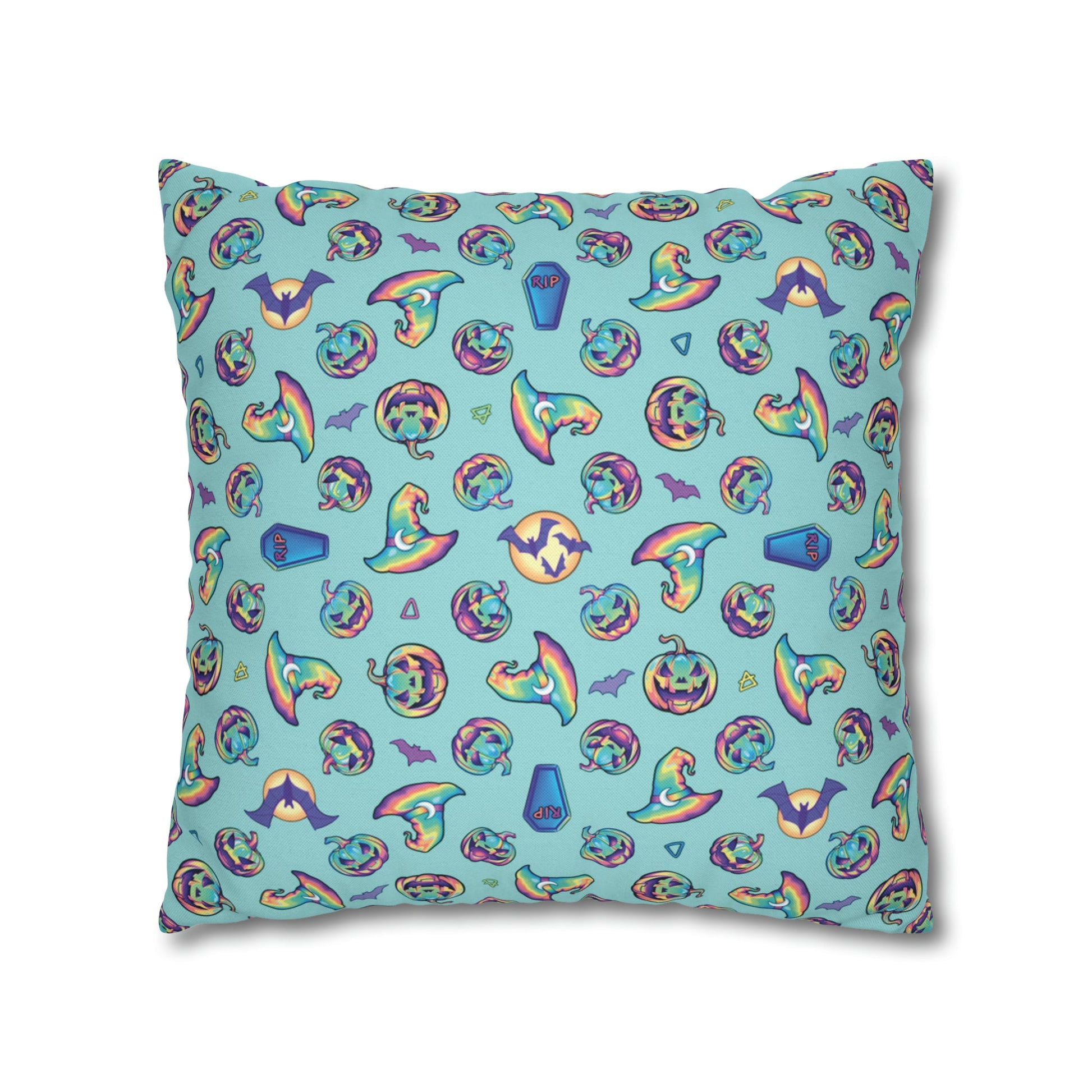 Joke-o’-Lantern Reversible Square Pillow Case - Aqua - Driftless Enchantments