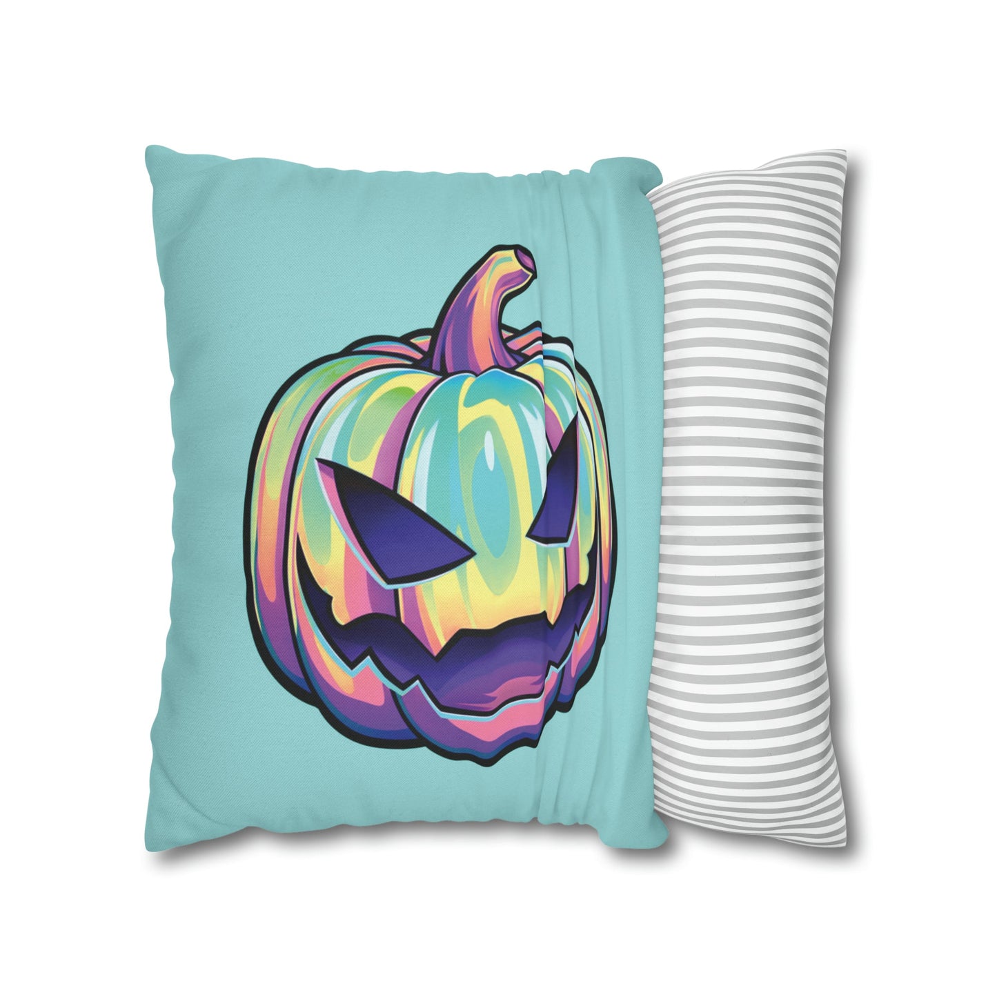 Joke-o’-Lantern Reversible Square Pillow Case - Aqua - Driftless Enchantments