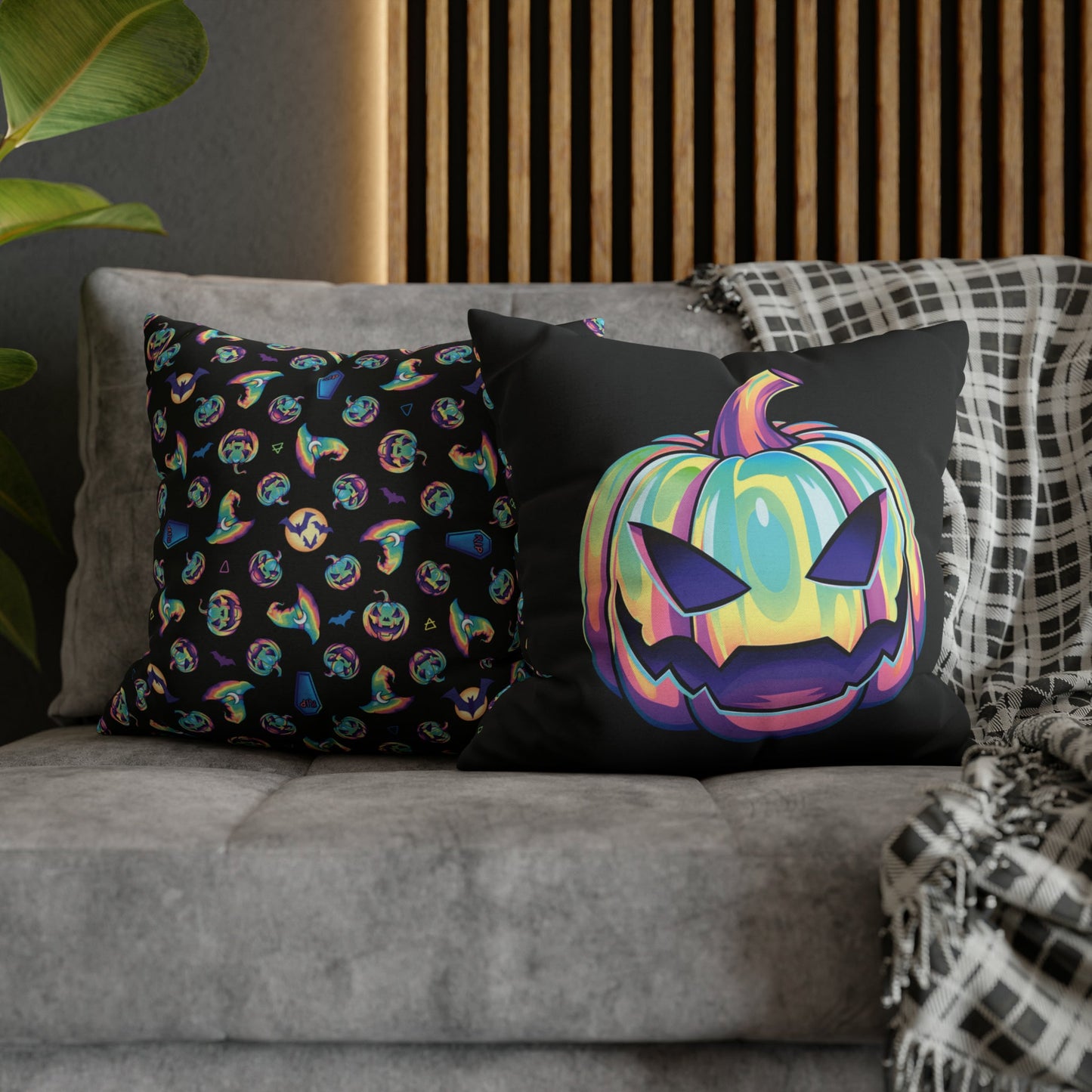 Joke-o’-Lantern Reversible Square Pillow Case - Black - Driftless Enchantments