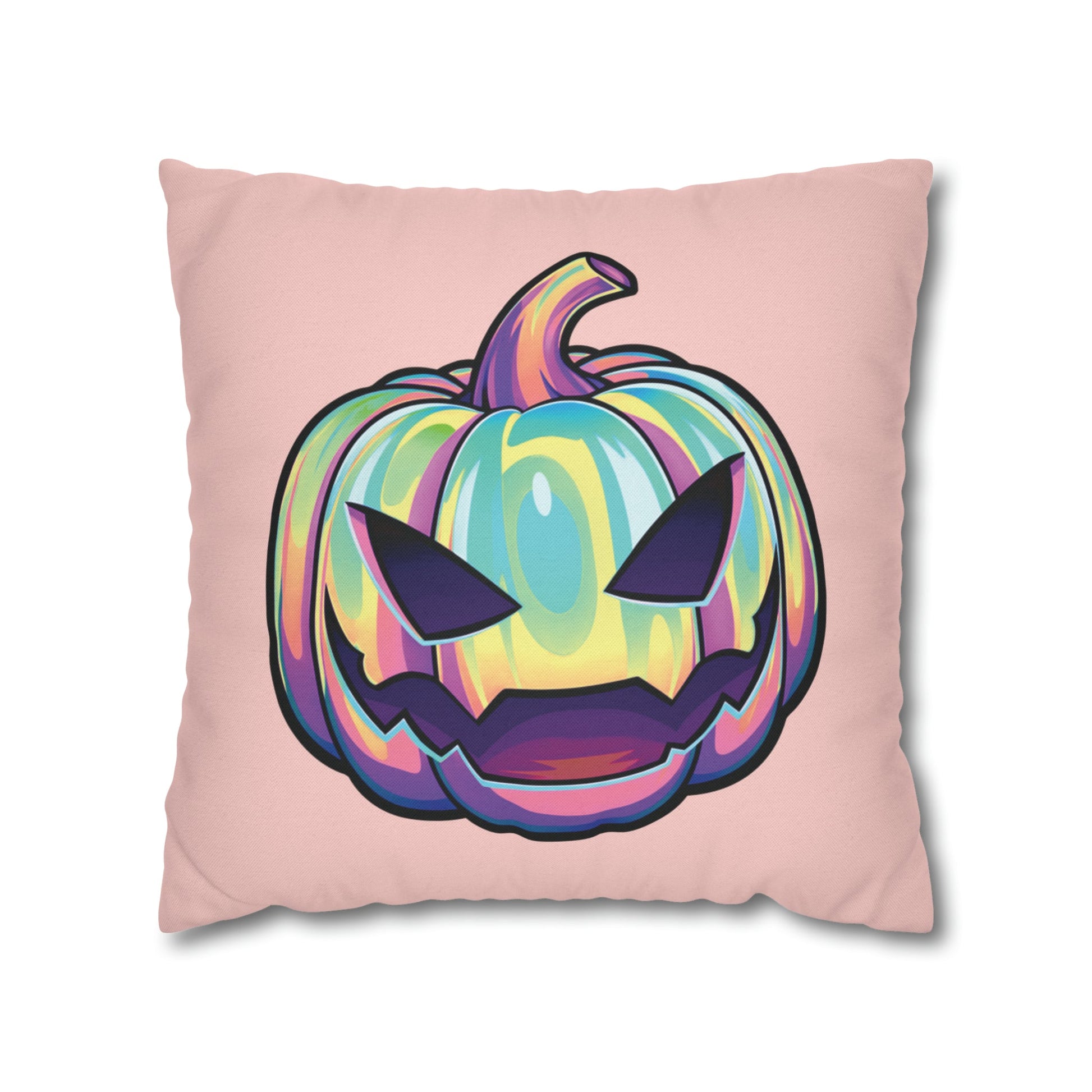 Joke-o’-Lantern Reversible Square Pillow Case - Coral - Driftless Enchantments