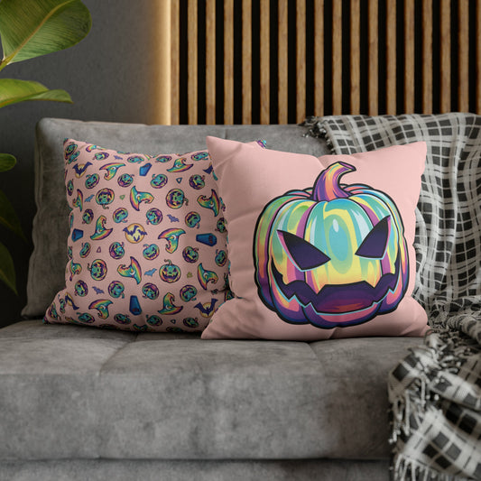 Joke-o’-Lantern Reversible Square Pillow Case - Coral - Driftless Enchantments