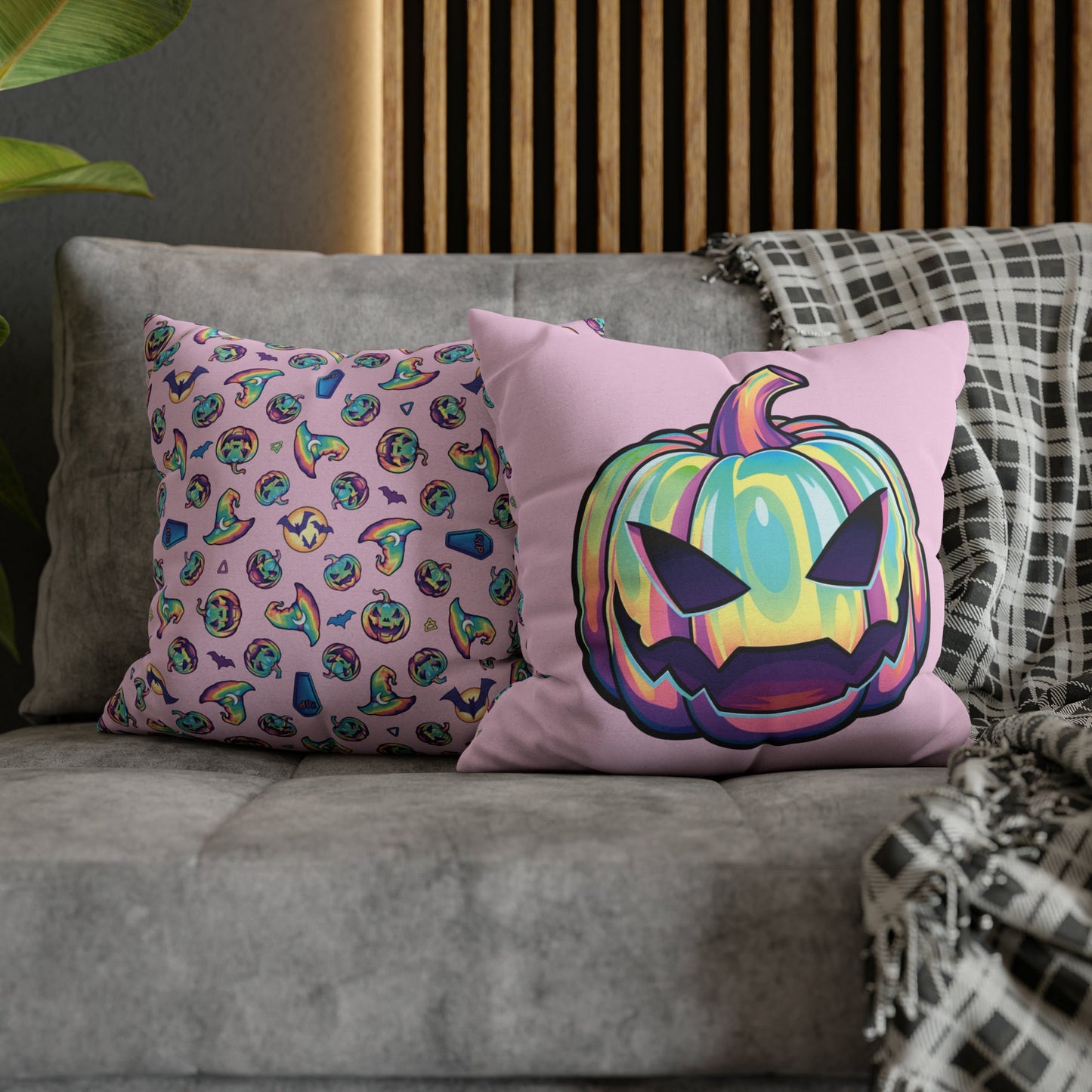 Joke-o’-Lantern Reversible Square Pillow Case - Pink - Driftless Enchantments
