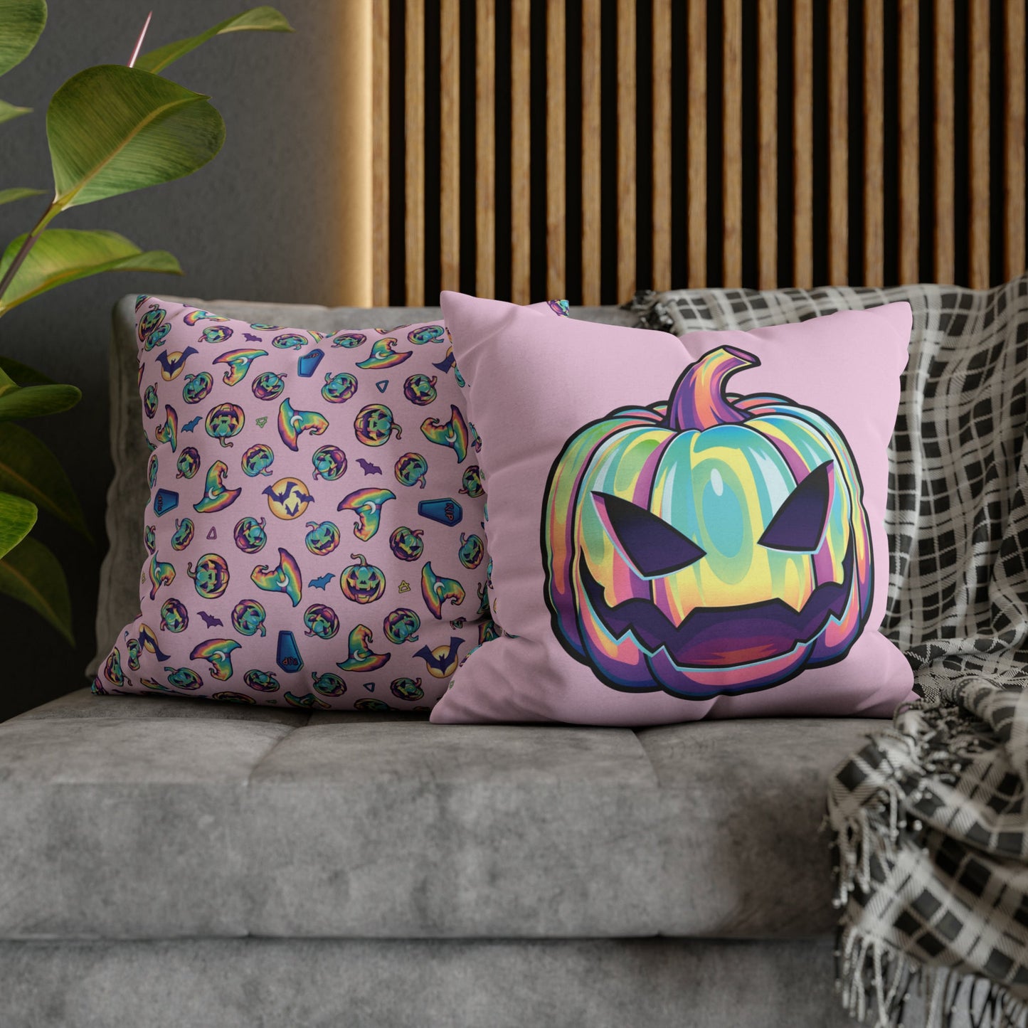 Joke-o’-Lantern Reversible Square Pillow Case - Pink - Driftless Enchantments