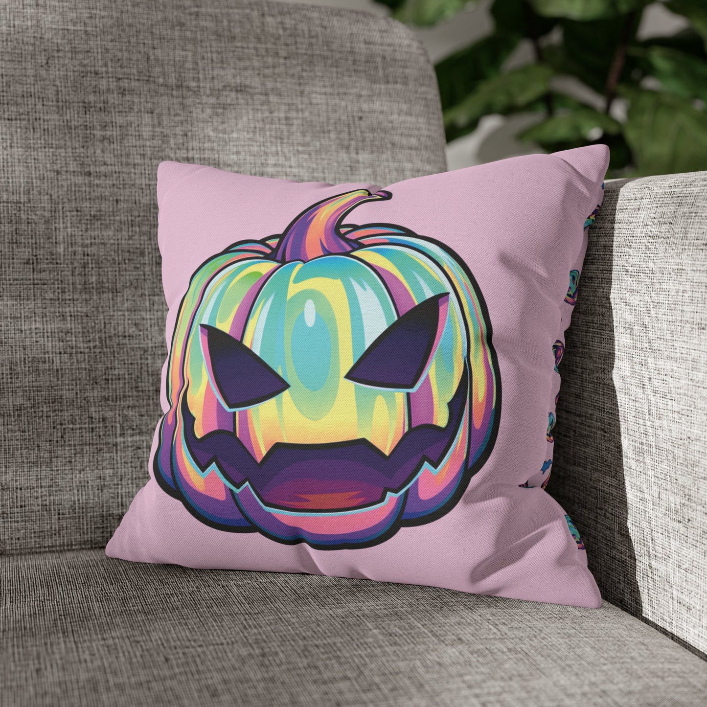 Joke-o’-Lantern Reversible Square Pillow Case - Pink - Driftless Enchantments