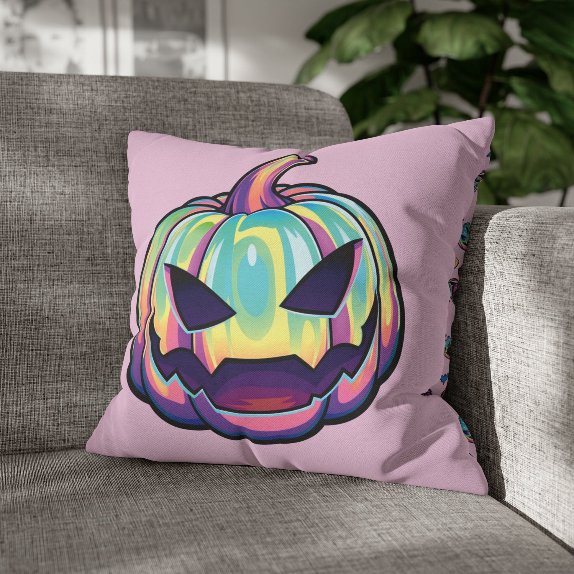 Joke-o’-Lantern Reversible Square Pillow Case - Pink - Driftless Enchantments