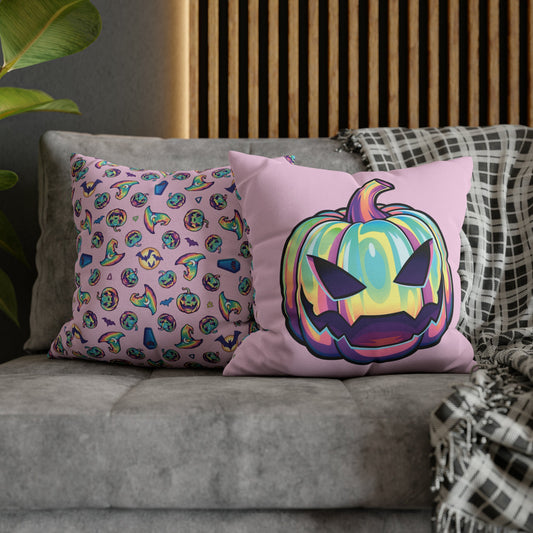 Joke-o’-Lantern Reversible Square Pillow Case - Pink - Driftless Enchantments