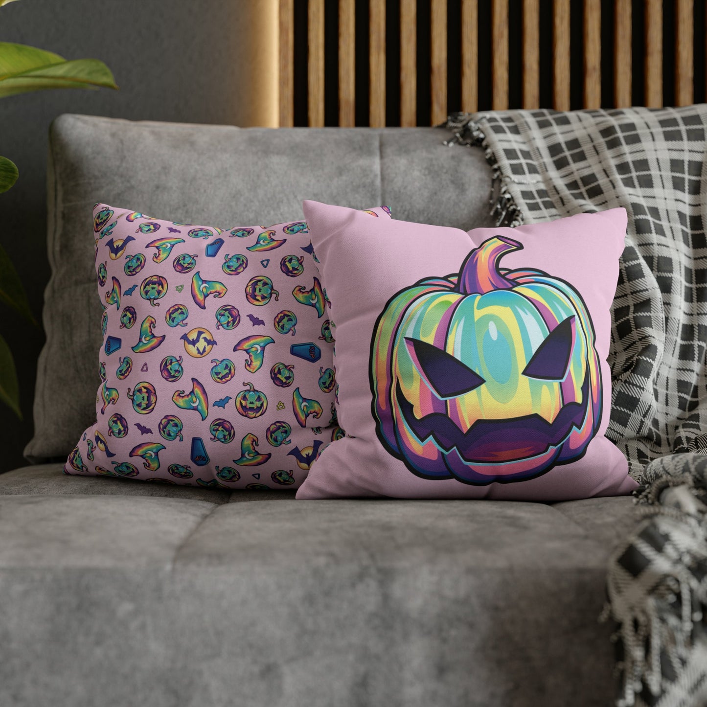 Joke-o’-Lantern Reversible Square Pillow Case - Pink - Driftless Enchantments