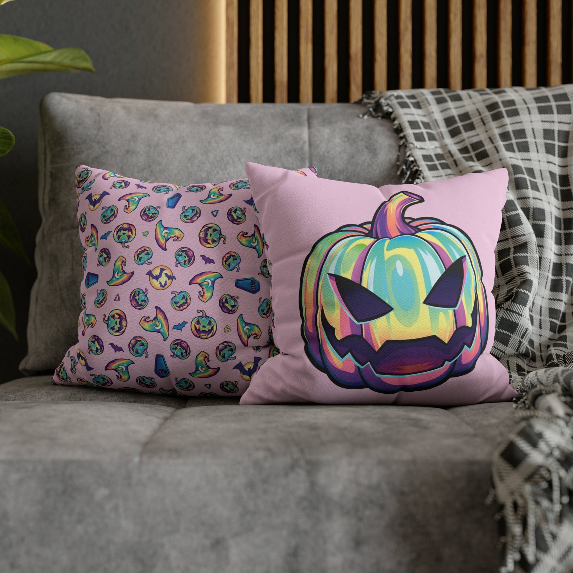 Joke-o’-Lantern Reversible Square Pillow Case - Pink - Driftless Enchantments