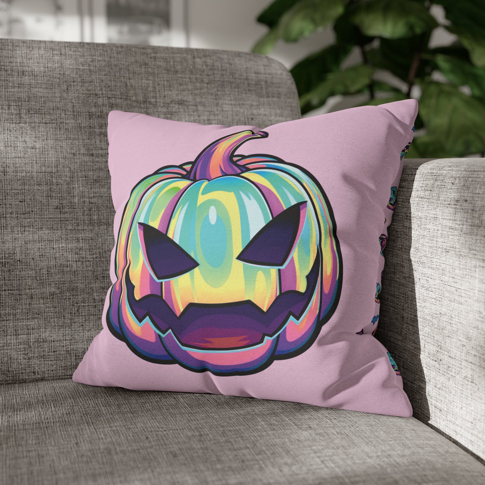 Joke-o’-Lantern Reversible Square Pillow Case - Pink - Driftless Enchantments