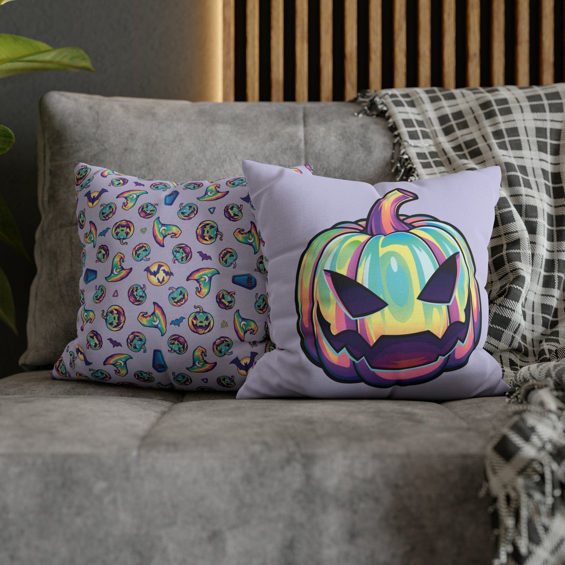 Joke-o’-Lantern Reversible Square Pillow Case - Violet - Driftless Enchantments