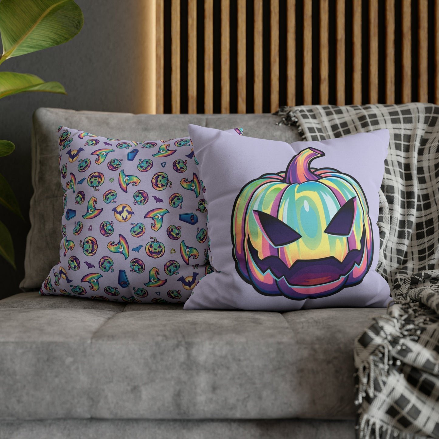 Joke-o’-Lantern Reversible Square Pillow Case - Violet - Driftless Enchantments
