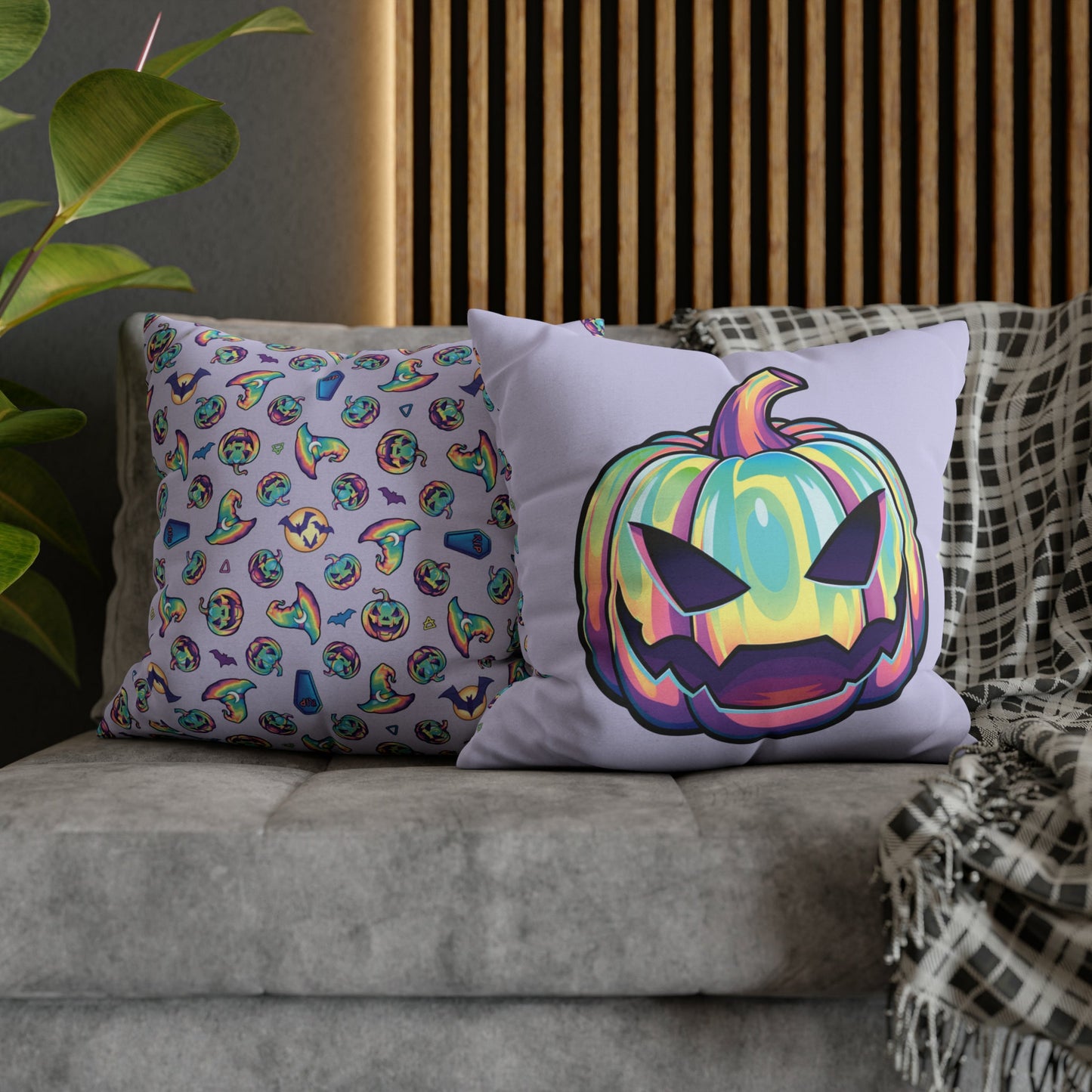 Joke-o’-Lantern Reversible Square Pillow Case - Violet - Driftless Enchantments