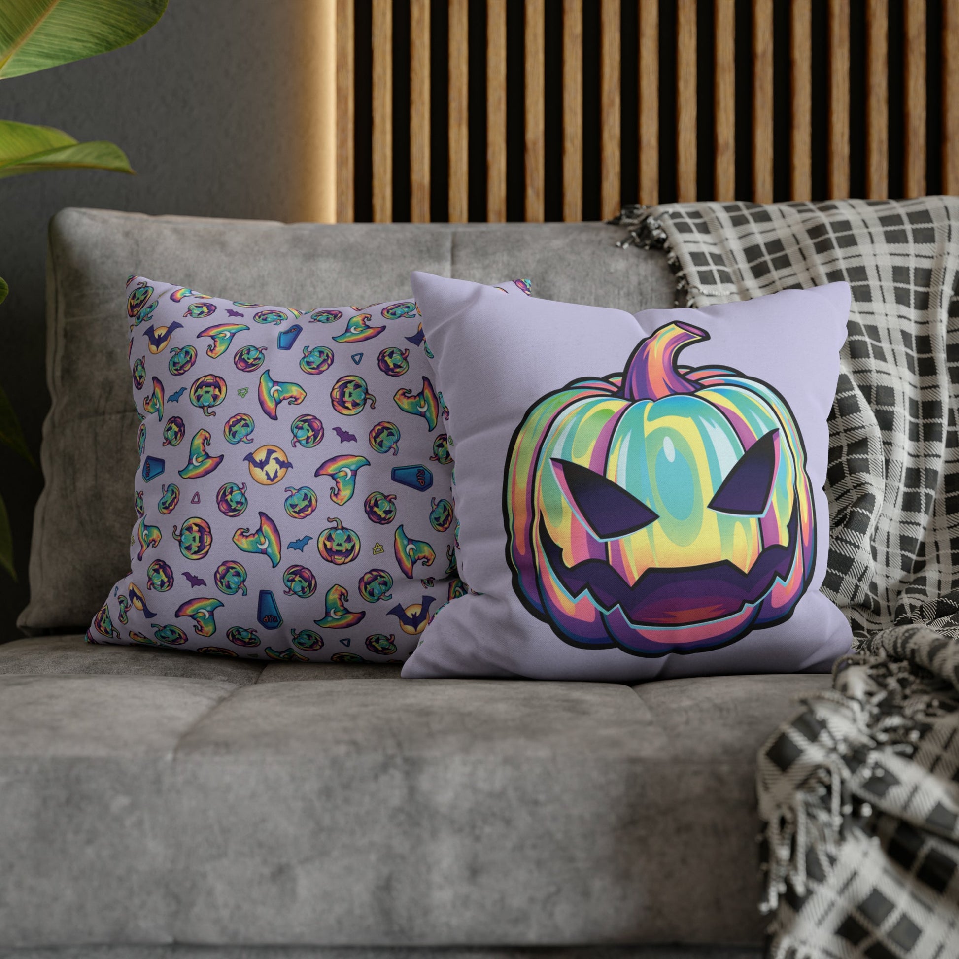 Joke-o’-Lantern Reversible Square Pillow Case - Violet - Driftless Enchantments