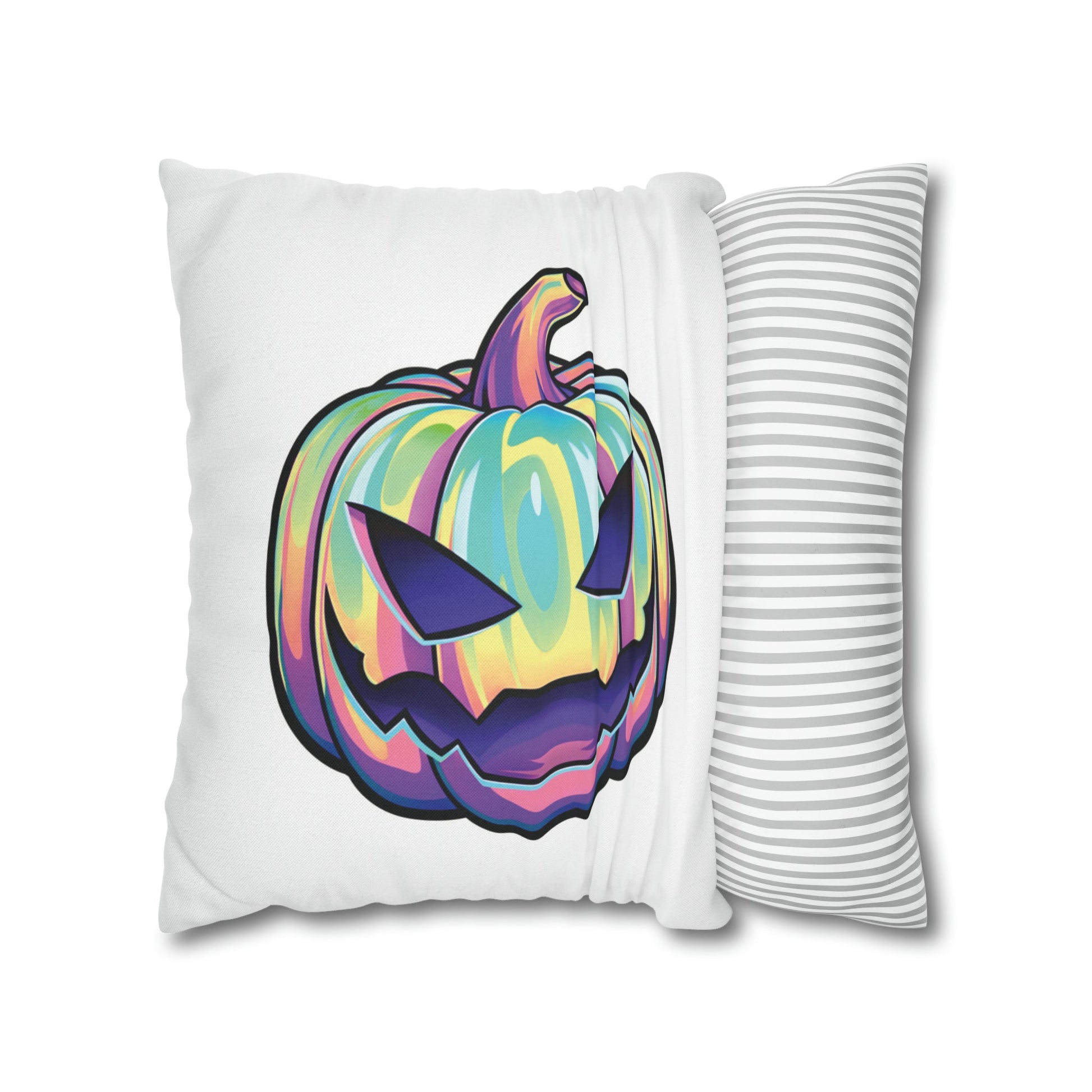 Joke-o’-Lantern Reversible Square Pillow Case - White - Painted Raina