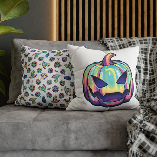 Joke-o’-Lantern Reversible Square Pillow Case - White - Painted Raina