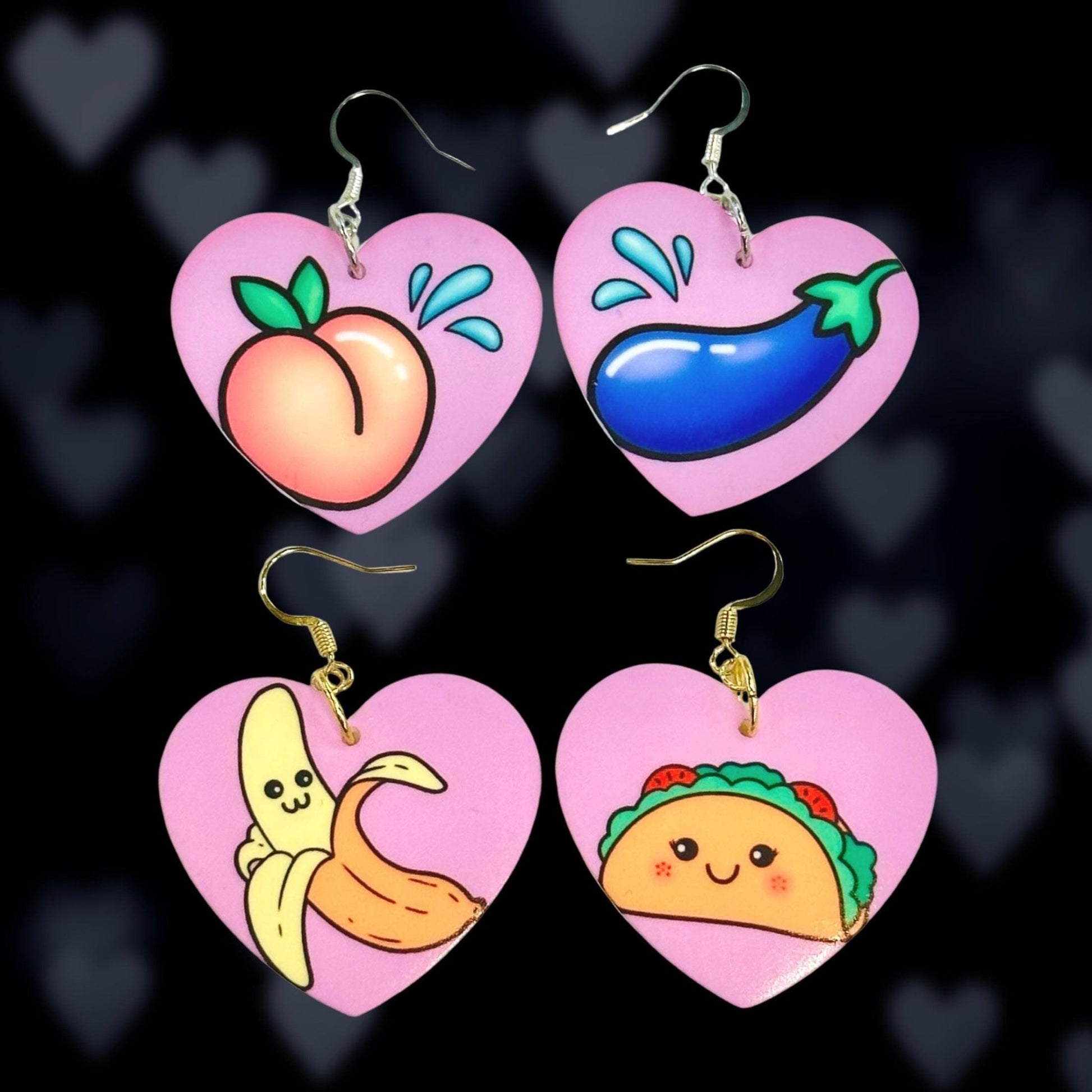 Juicy Peach & Eggplant Emoji Earrings - Painted Raina