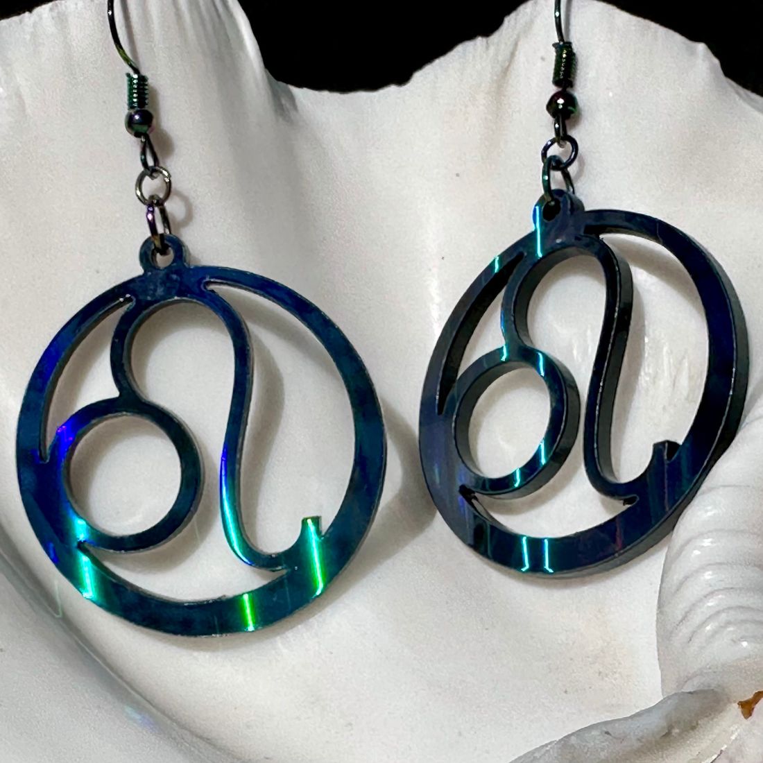 Leo Zodiac Sign Earrings - Black Rainbow Holographic - Driftless Enchantments