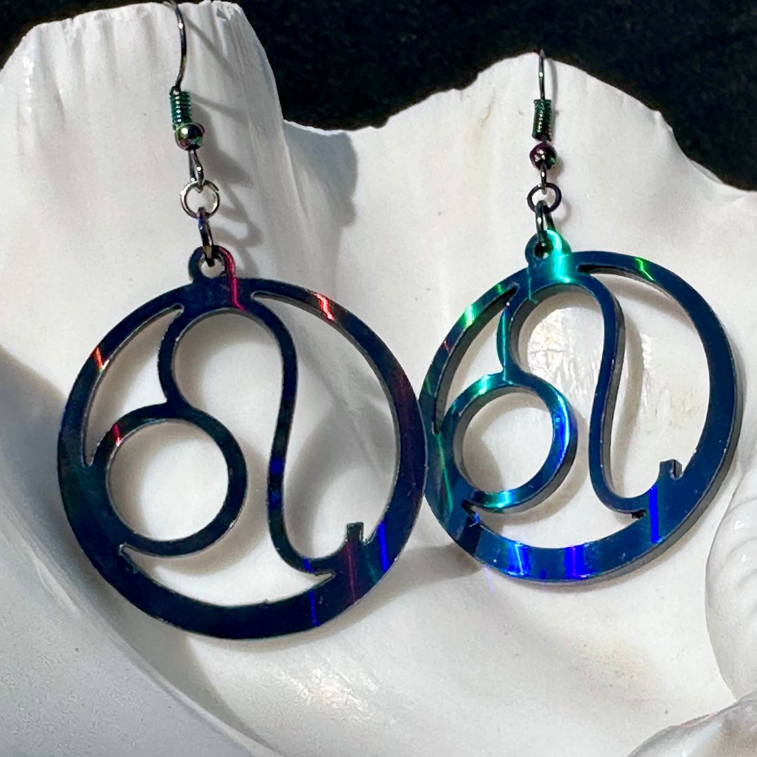 Leo Zodiac Sign Earrings - Black Rainbow Holographic - Driftless Enchantments