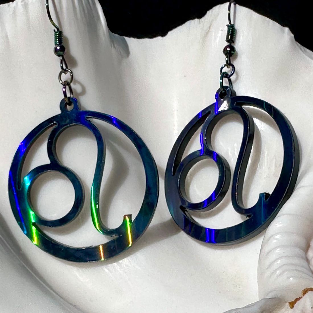Leo Zodiac Sign Earrings - Black Rainbow Holographic - Driftless Enchantments