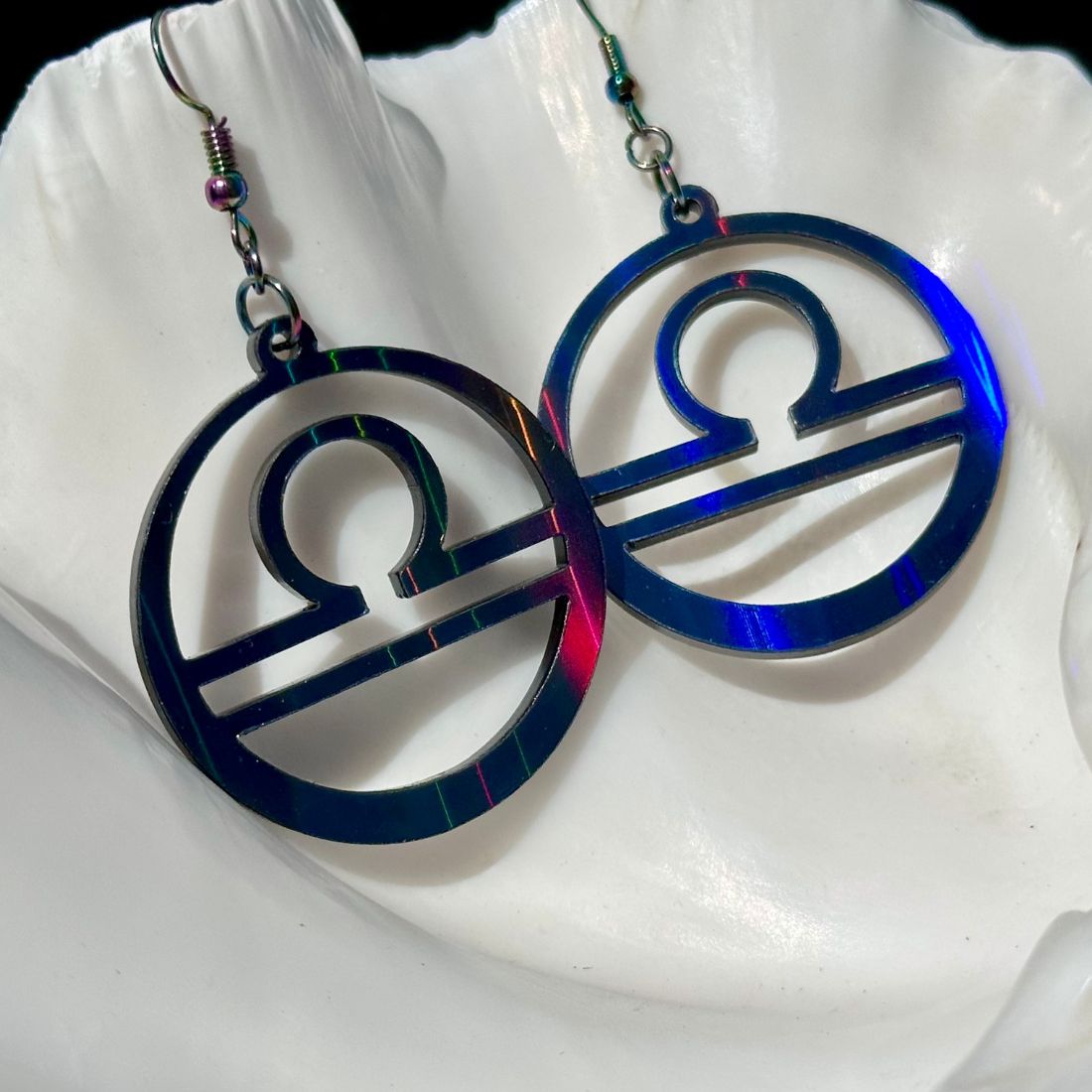 Libra Zodiac Sign Earrings - Black Rainbow Holographic - Driftless Enchantments