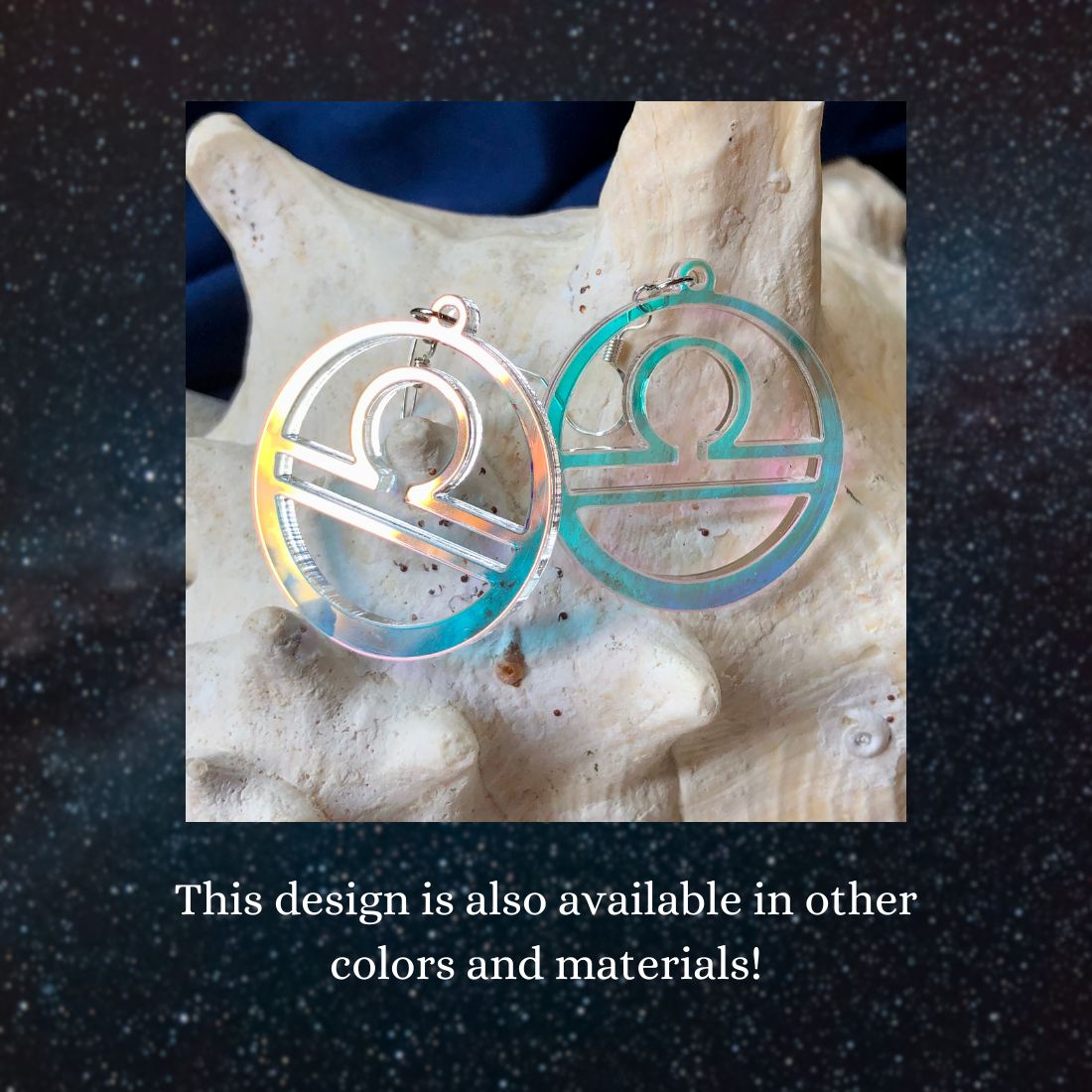 Libra Zodiac Sign Earrings - Black Rainbow Holographic - Driftless Enchantments