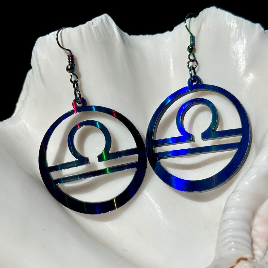 Libra Zodiac Sign Earrings - Black Rainbow Holographic - Driftless Enchantments