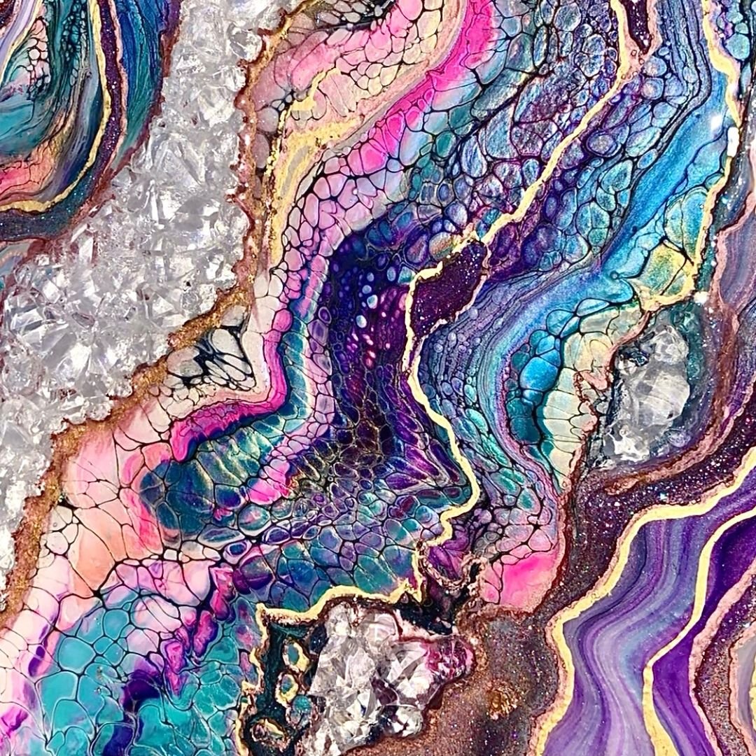 Love on the Rocks - Geode Acrylic & Resin Painting - Painted Raina
