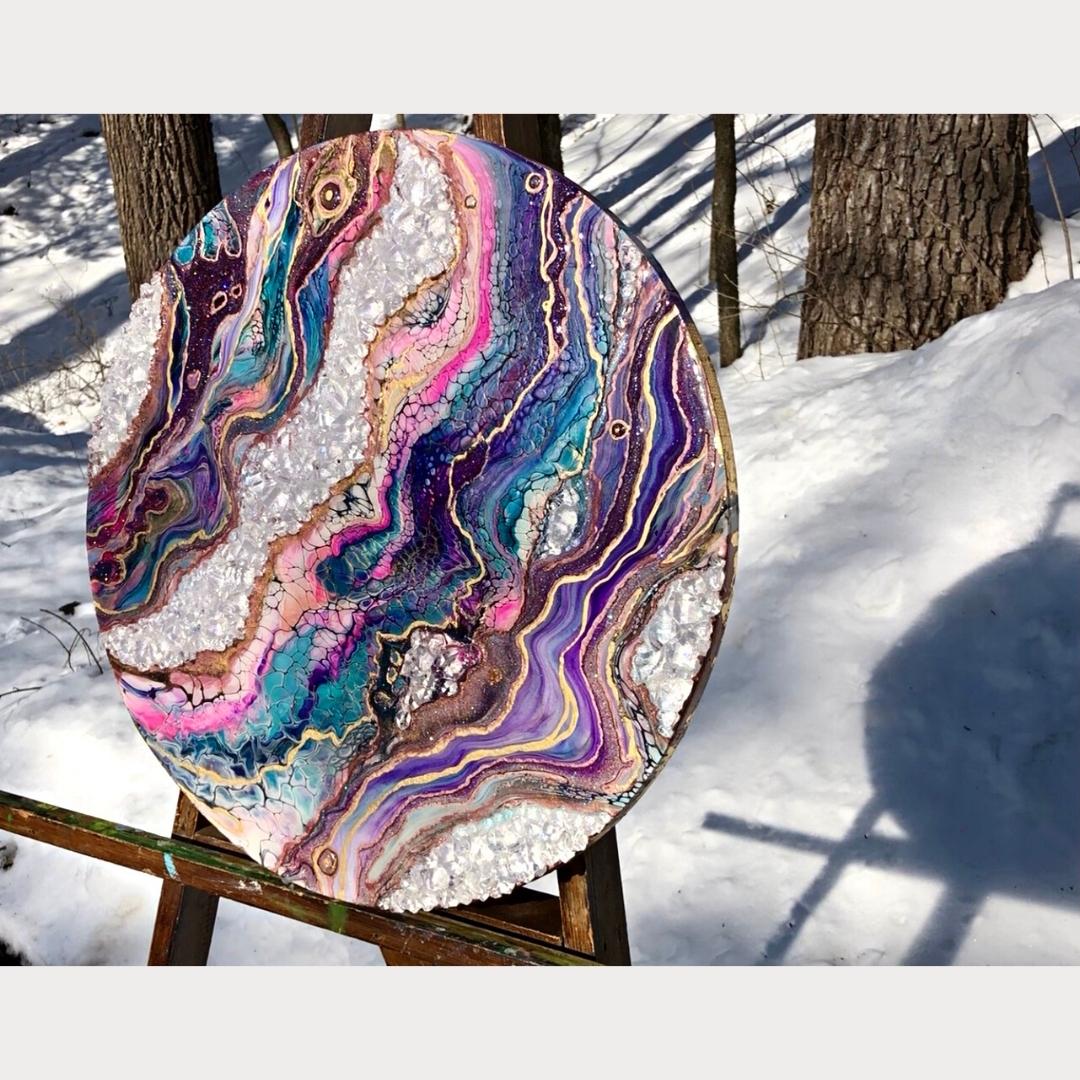 Love on the Rocks - Geode Acrylic & Resin Painting - Painted Raina