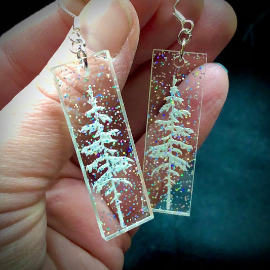 Magical Glitter Snowy Pine Earrings - Driftless Enchantments