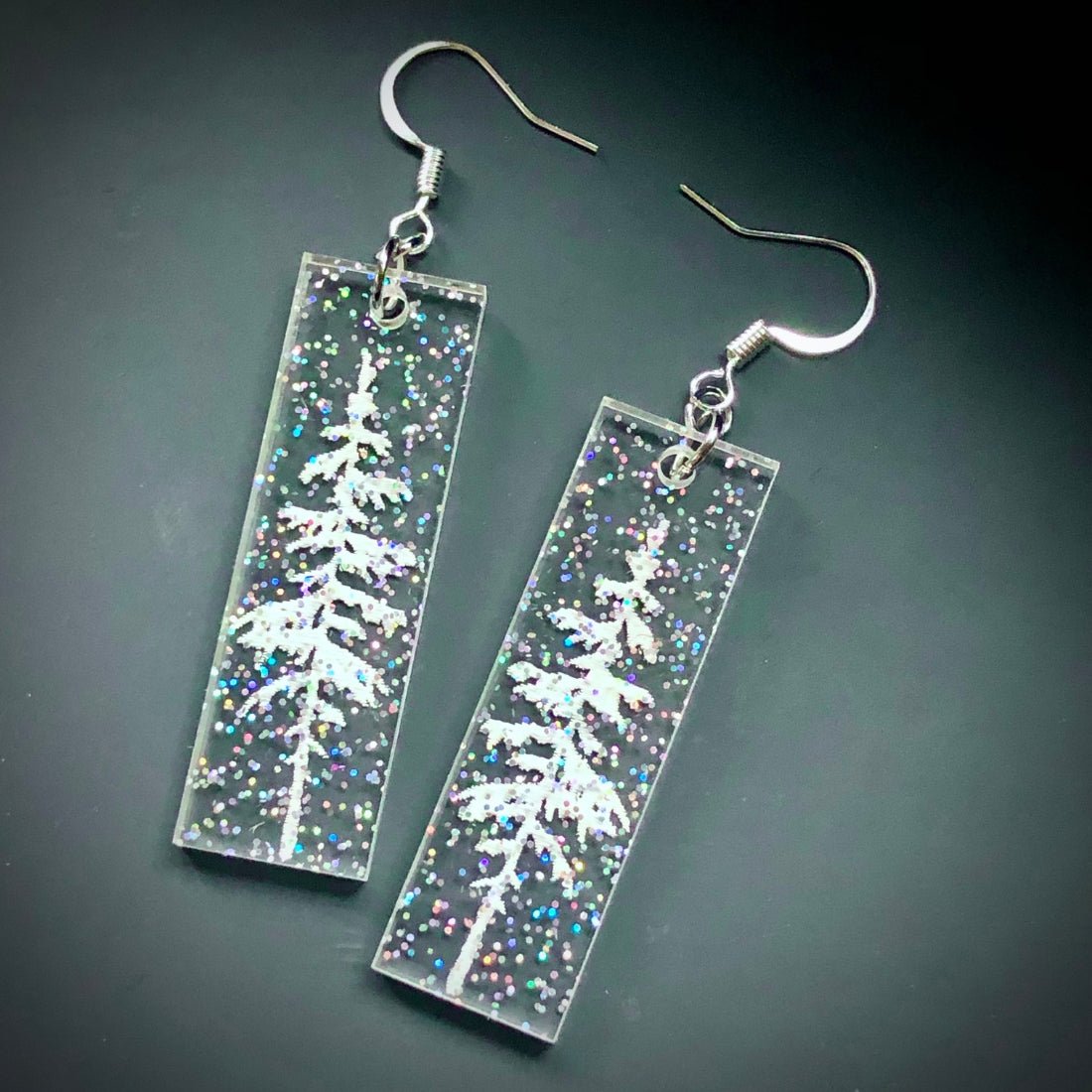 Magical Glitter Snowy Pine Earrings - Driftless Enchantments