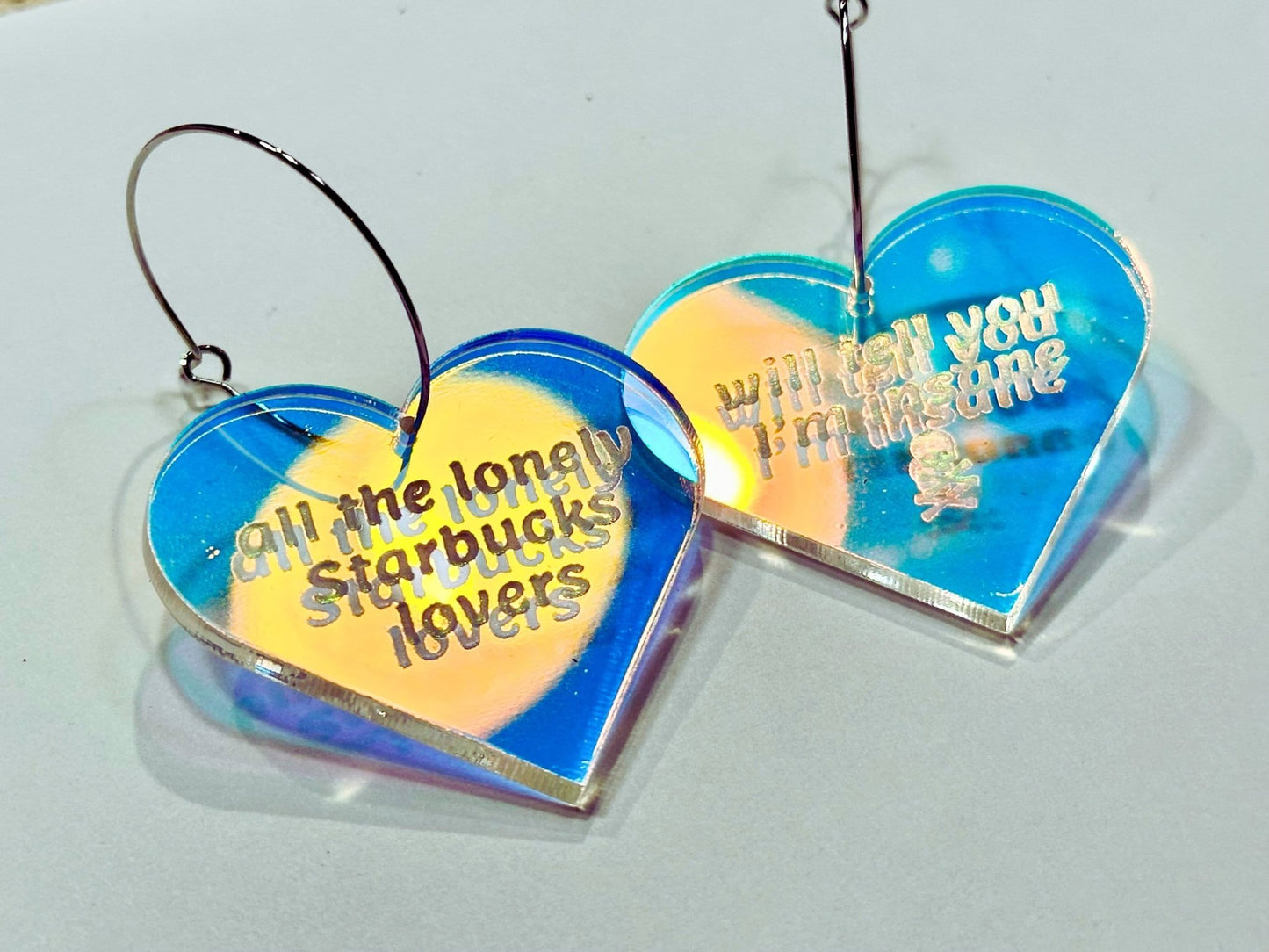 Misheard Lyrics Earrings | All the Lonely St@rbucks Lovers - Painted Raina