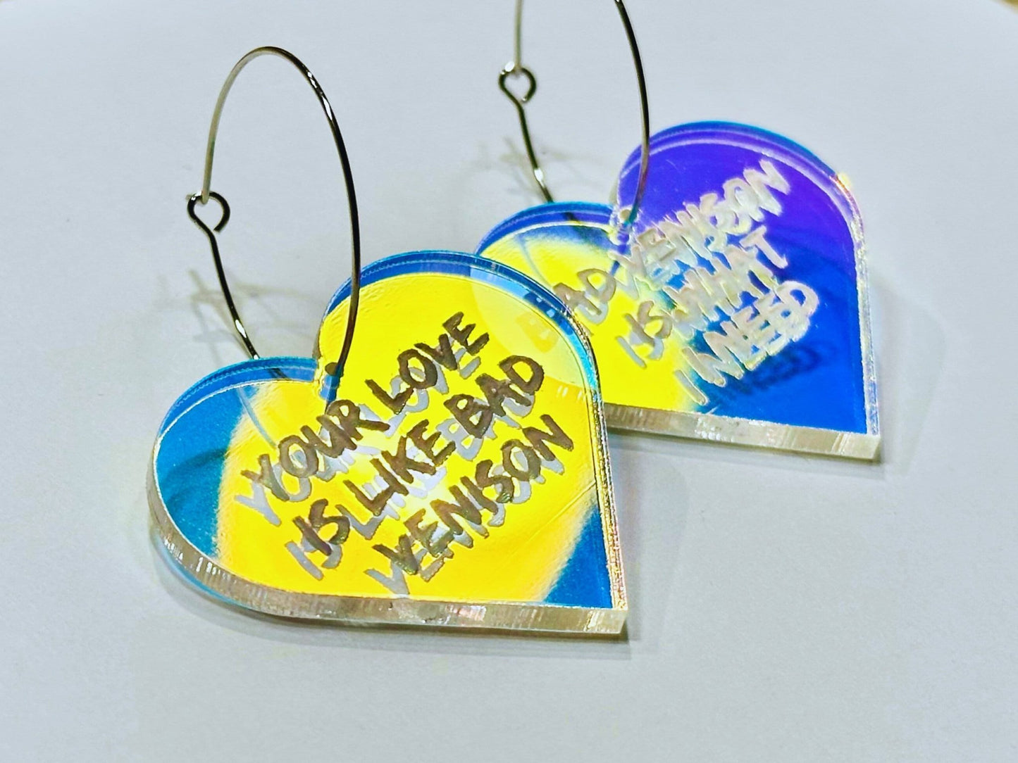 Misheard Lyrics Earrings | Your Love is Like Bad Venison - Painted Raina