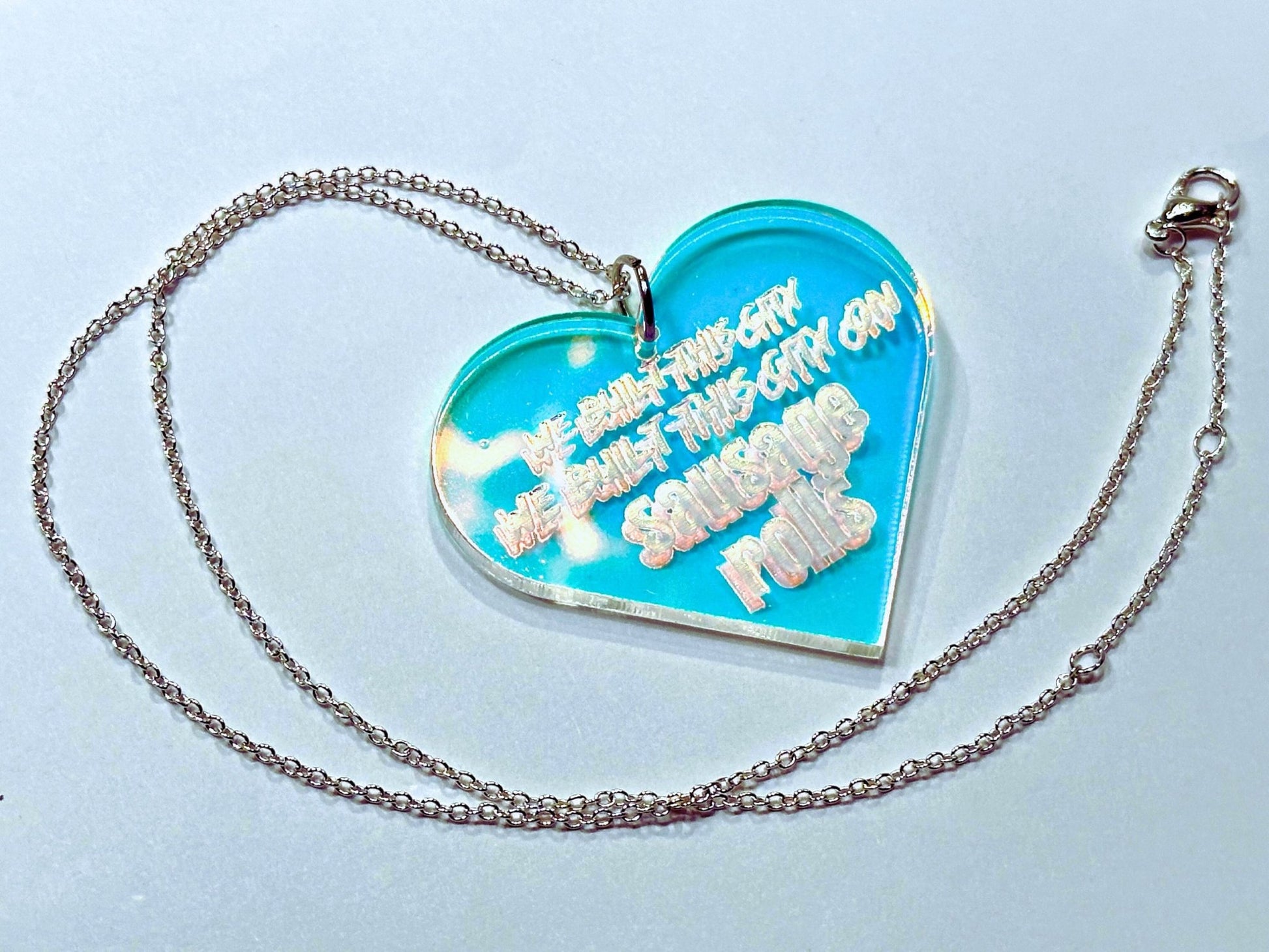 Misheard Lyrics Pendant | We Built This City on Sausage Rolls - Painted Raina