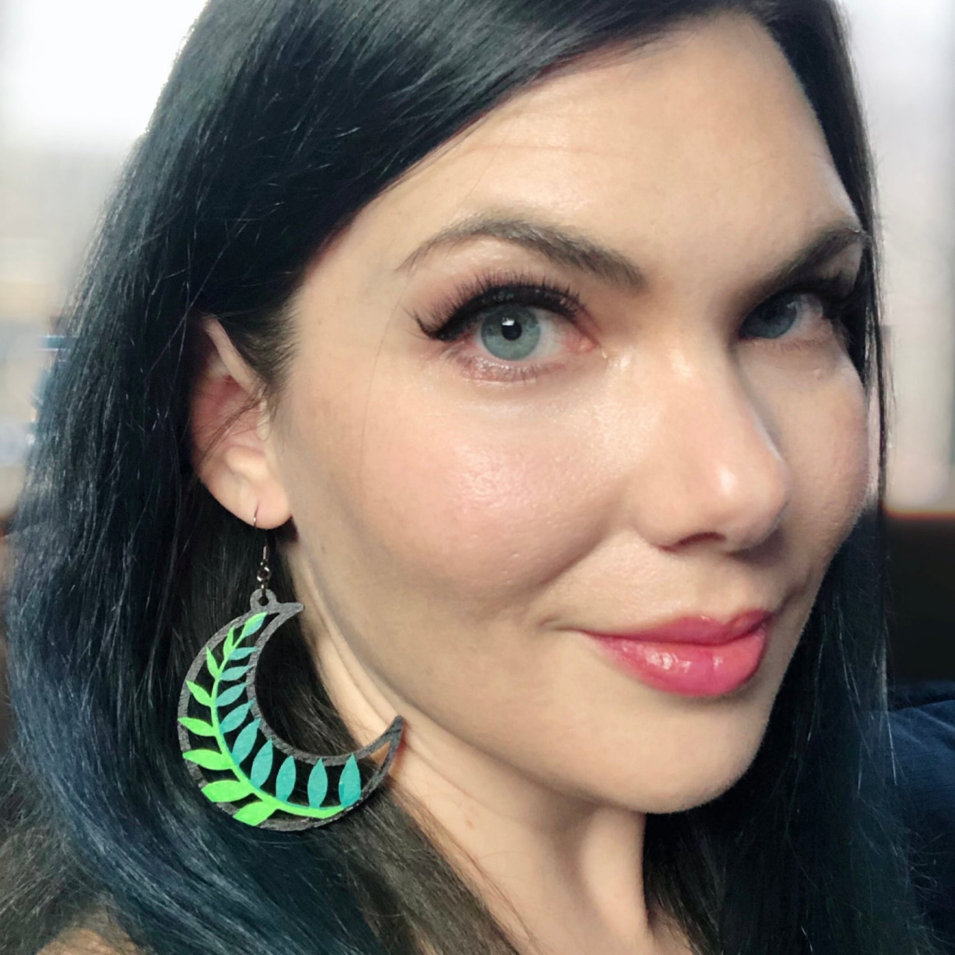 Moonflower - Bright Night - Hand-Painted Wood Earrings - Painted Raina