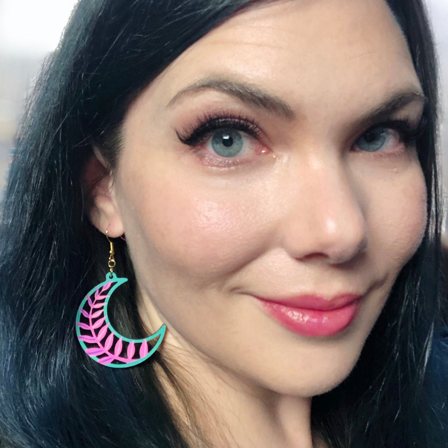 Moonflower - Miami - Hand-Painted Wood Earrings - Driftless Enchantments