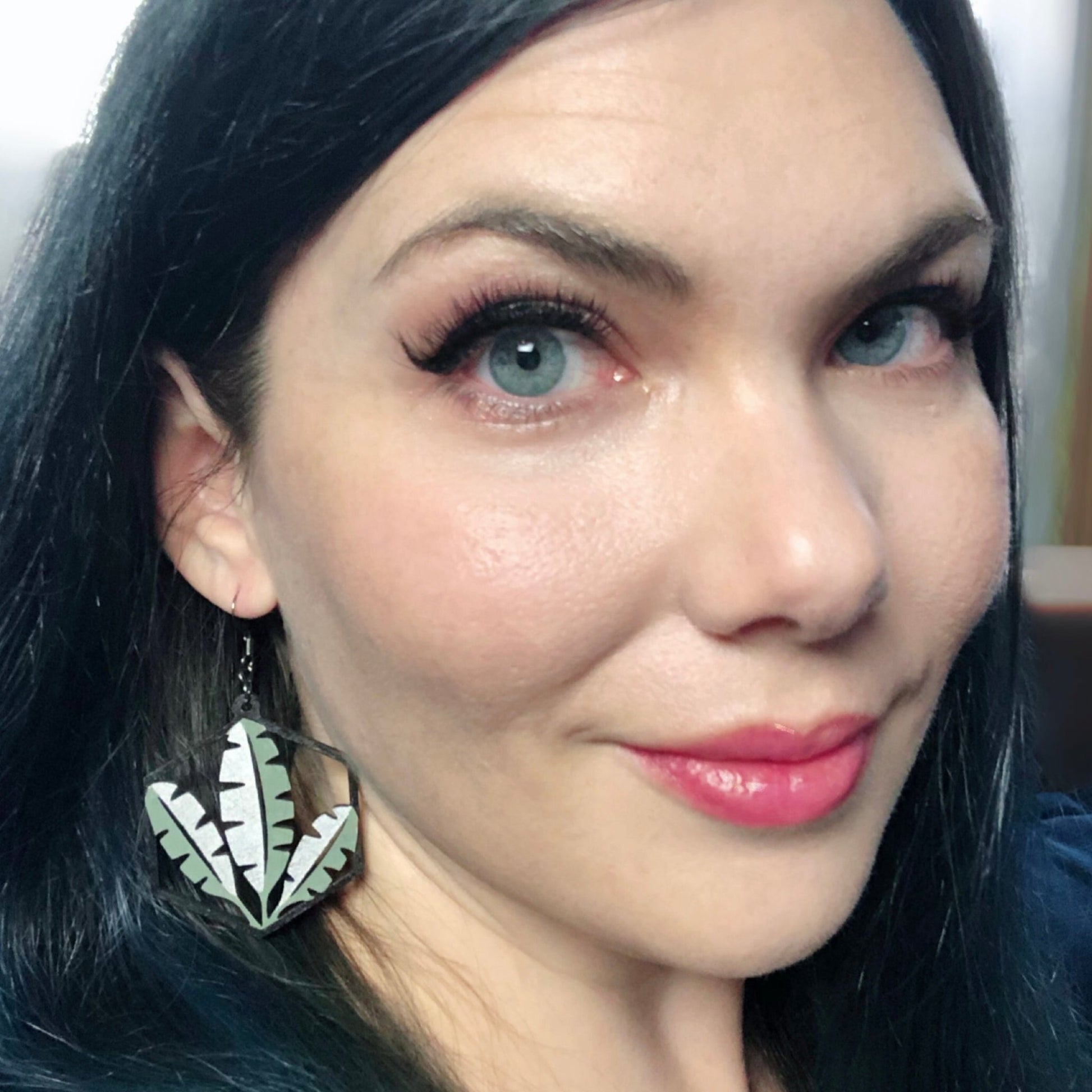 Musa - Silver Sage - Hand-Painted Wood Earrings - Painted Raina