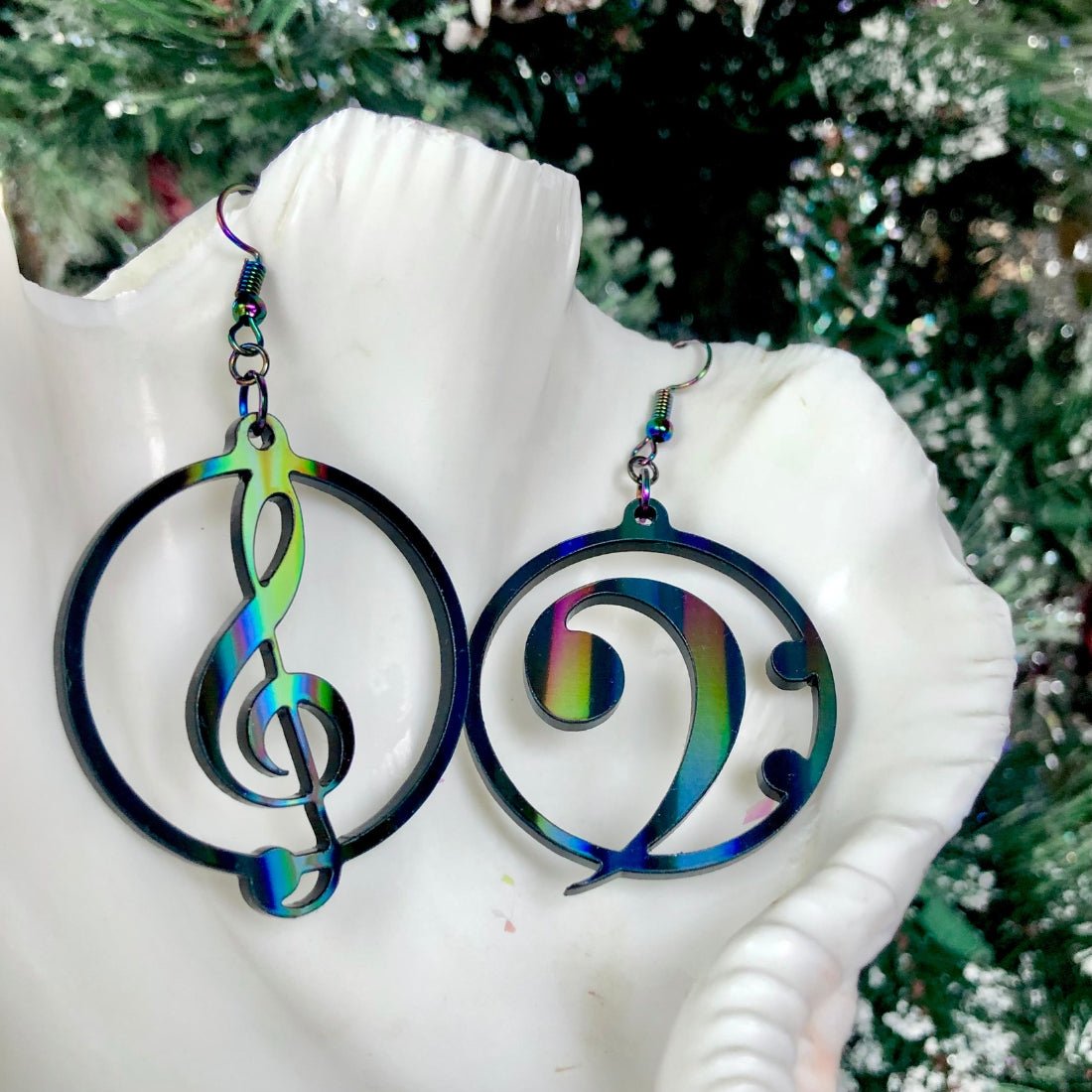 Music Lover's Treble and Bass Clef Earrings - Black Aurora - Driftless Enchantments