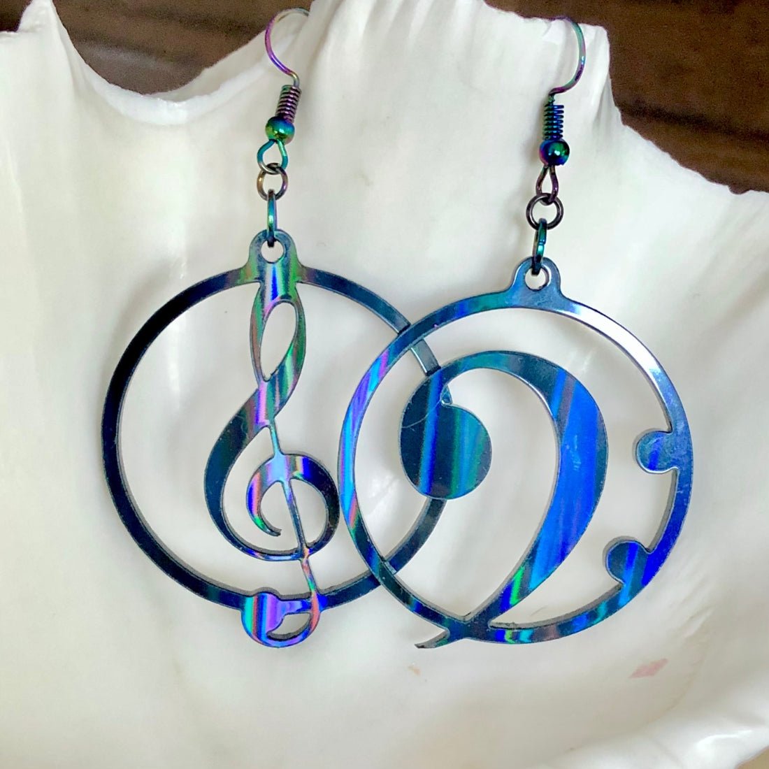 Music Lover's Treble and Bass Clef Earrings - Black Aurora - Driftless Enchantments